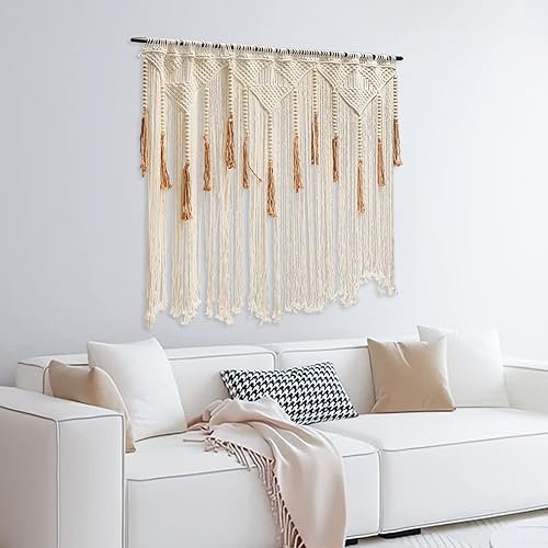 Miniatura 1 de GDNTMU Cortinas grandes de macramé para decoración de pared, macramé para colgar en la pared, de algodón natural, tapiz de hilo tejido bohemio con