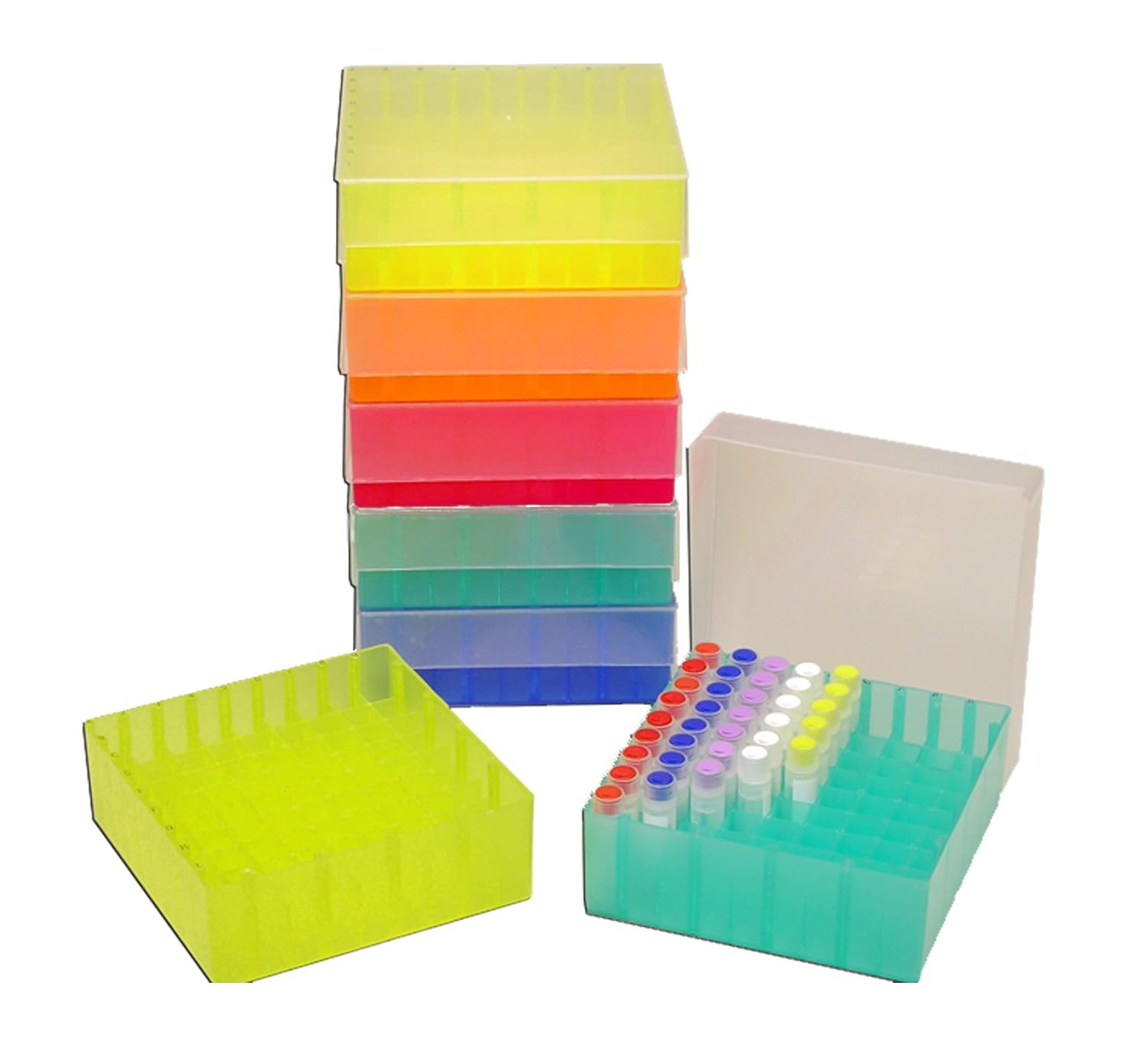 MTC Bio R1060 Tube Freezer Rack for 81 x 2 ml, Rainbow, Polypropylene (Pack of 5)