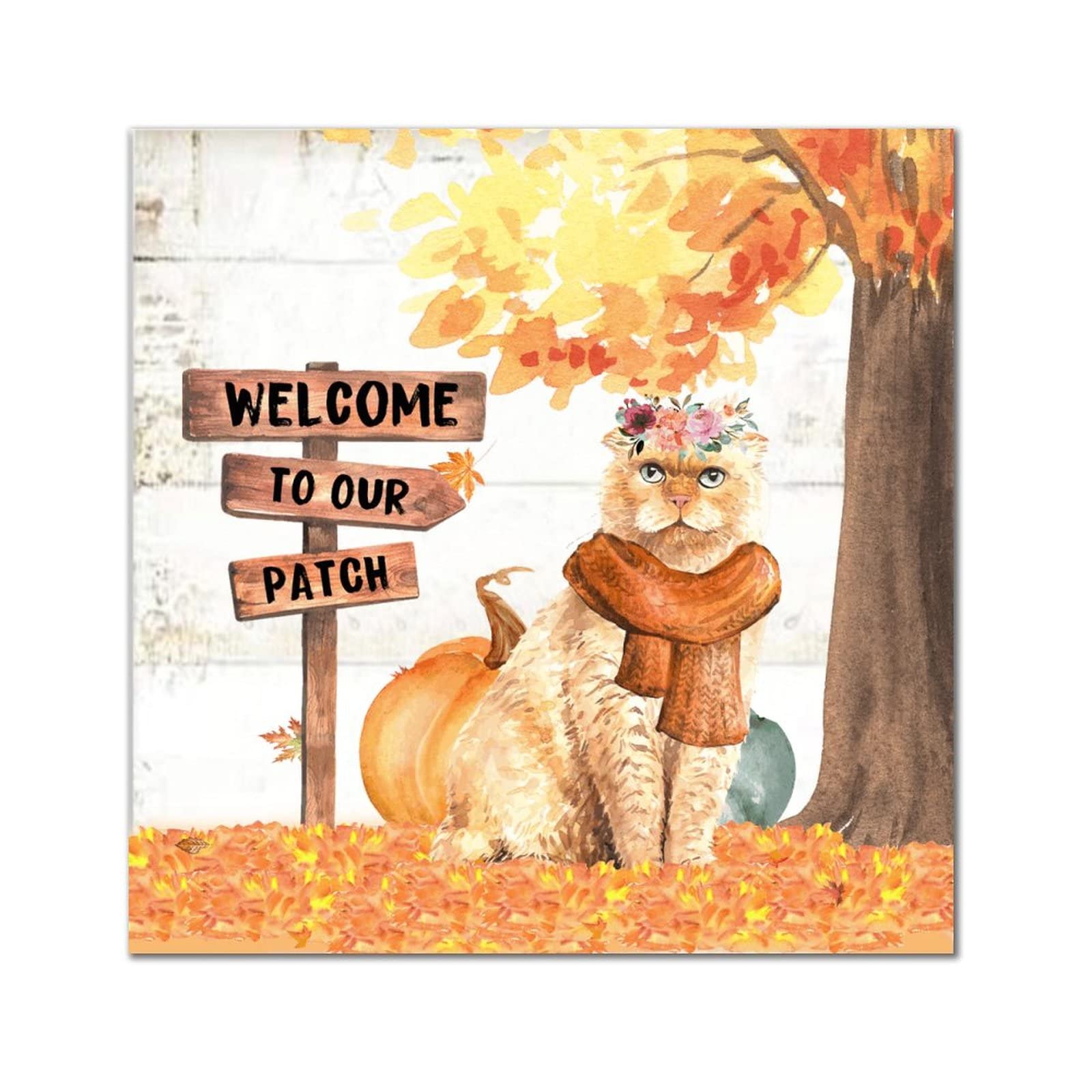 Décoration murale rustique en bois avec citrouille et chat pour l'entrée