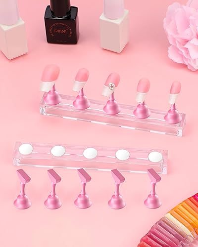Miniatura 25 de Soportes de uñas acrílicas, soporte de uñas a presión, soporte magnético para práctica, 54 piezas, masilla adhesiva reutilizable para pintura de Rosa