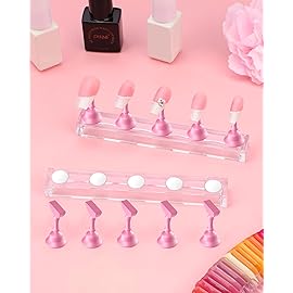 Difenni Nail Stand for Press Ons, Nail Holder for Painting Nails Magnetic Fake Nail Stand Tips Design with Putty Practice Nail Art Tools for Home Salon DIY Beginner Supplies (Rose)