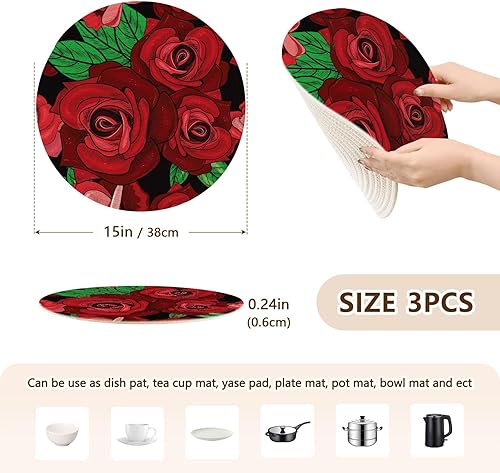 Miniatura 2 de Trivet Trípode de flores y rosas de dibujo lineal extra grande para ollas y sartenes calientes de 15 pulgadas, soporte para platos de hilo de