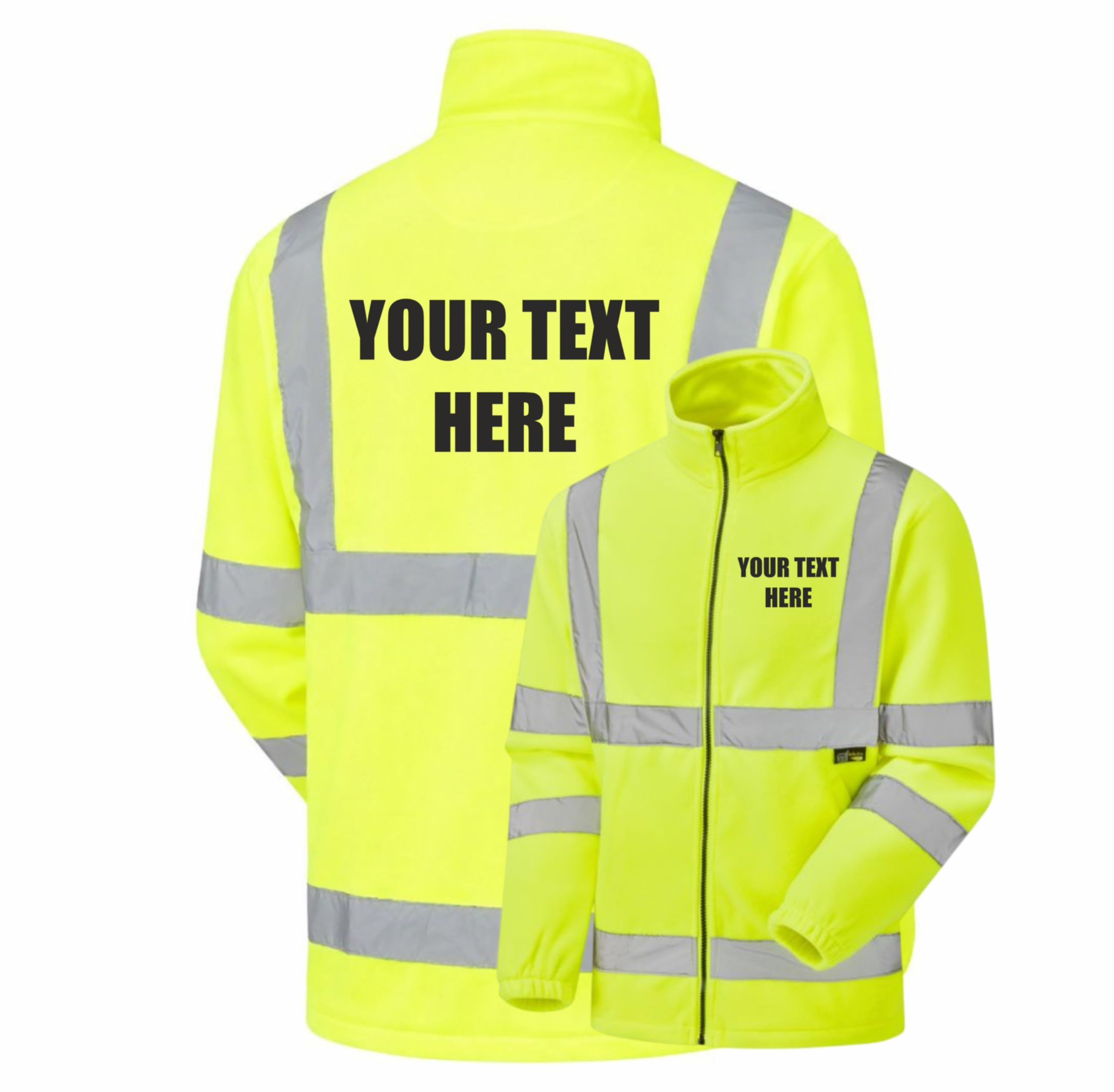 Personalised Custom Printed Yellow Hi Vis Fleece Jacket, Conforms to EN20471 Class 3 High Visibility, By Brook Hi Vis, XXXLarge