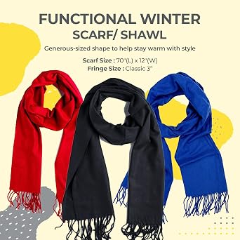 Plum Feathers Winter Scarf Shawl with Cashmere Feel - Rich Solid Colors Winter Scarves and Wraps 72 x 12