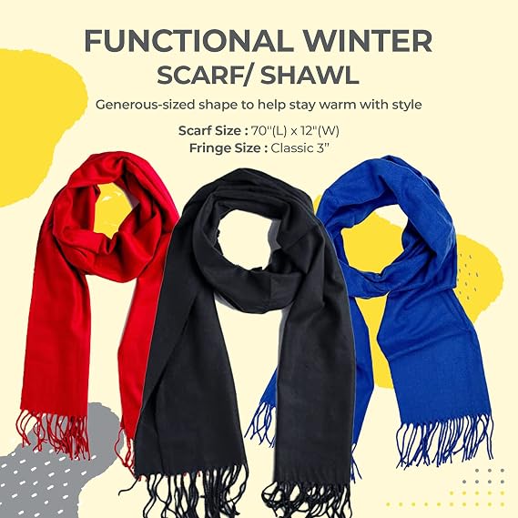 Plum Feathers Winter Scarf Shawl with Cashmere Feel - Rich Solid Colors Winter Scarves and Wraps 72 x 12