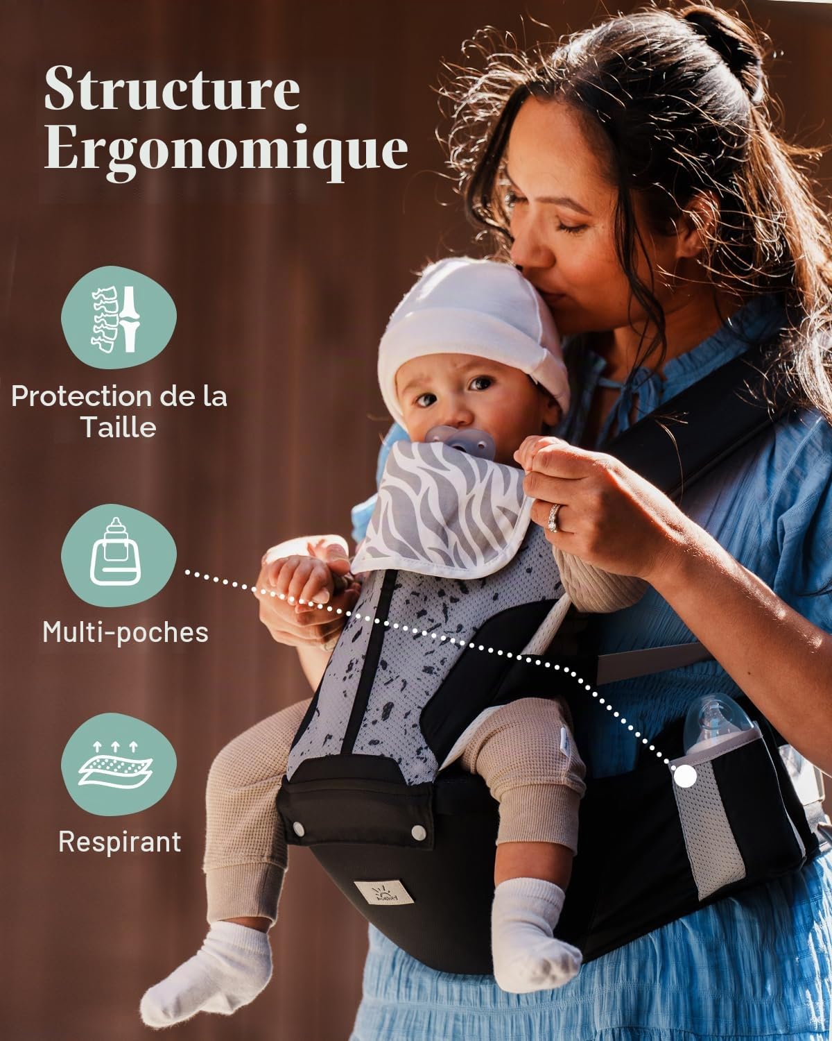 Porte Bébé, MOMTORY Porte-Bébé Naissance Confortable Extremement Doux pour Nouveau-Né, Sling Bébé Enveloppant Ergonomique Physiologique pour avec Crochet & Boucle pour un Réglage Facile, 3-12kg (BLUE)