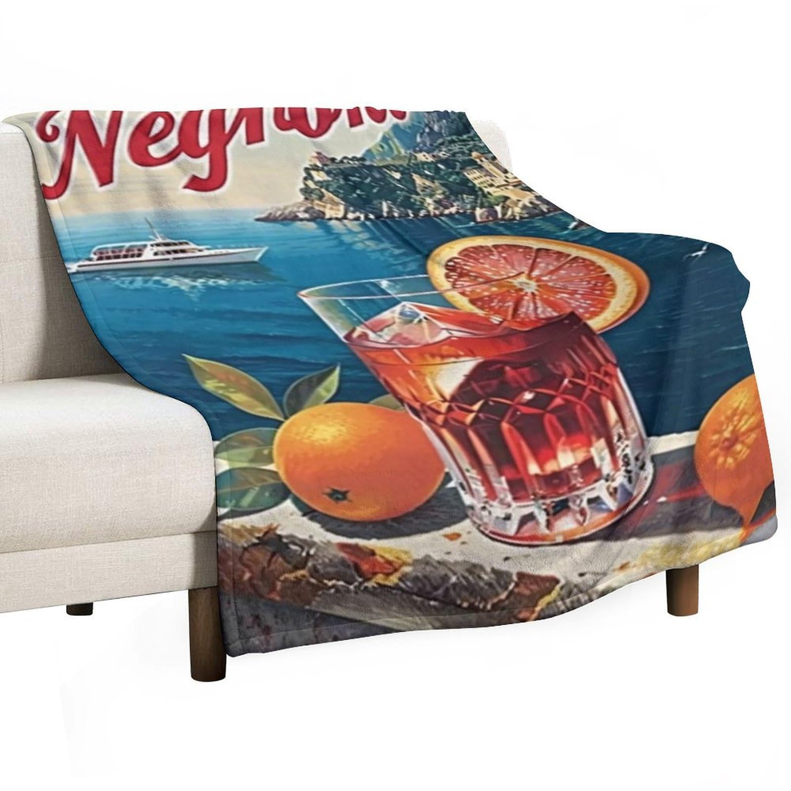 YHGSREUOH Negroni Cocktail Italian Coastal Town 04 Flannel Blankets Fleece Soft Throw Lightweight Plush Gifts for Couch, Bed, Cozy Sofa Plush, Chair, Lovers 130x175cm(50x70in)