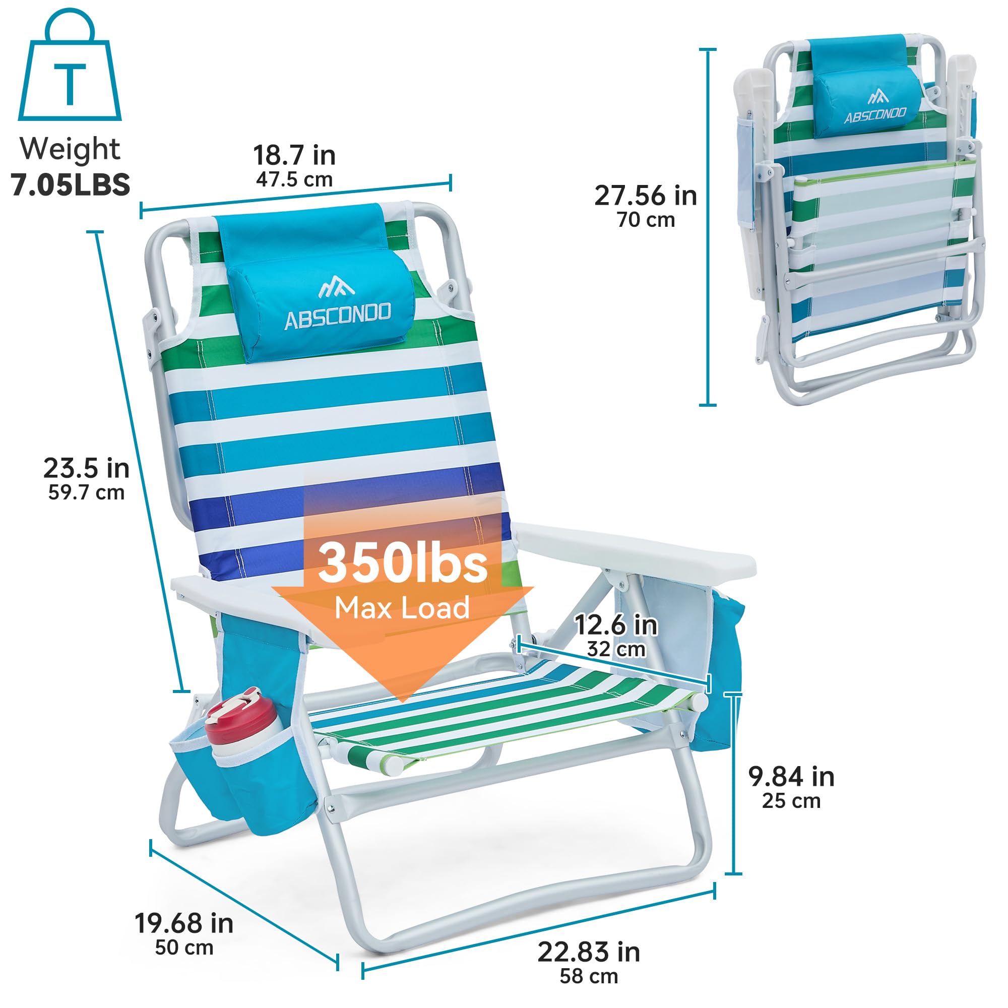 TOBTOS Low Beach Chair 2-Pack - Folding Low Profile Chair With Cup Holder & Carry Bag For Sand, Camping, Concerts