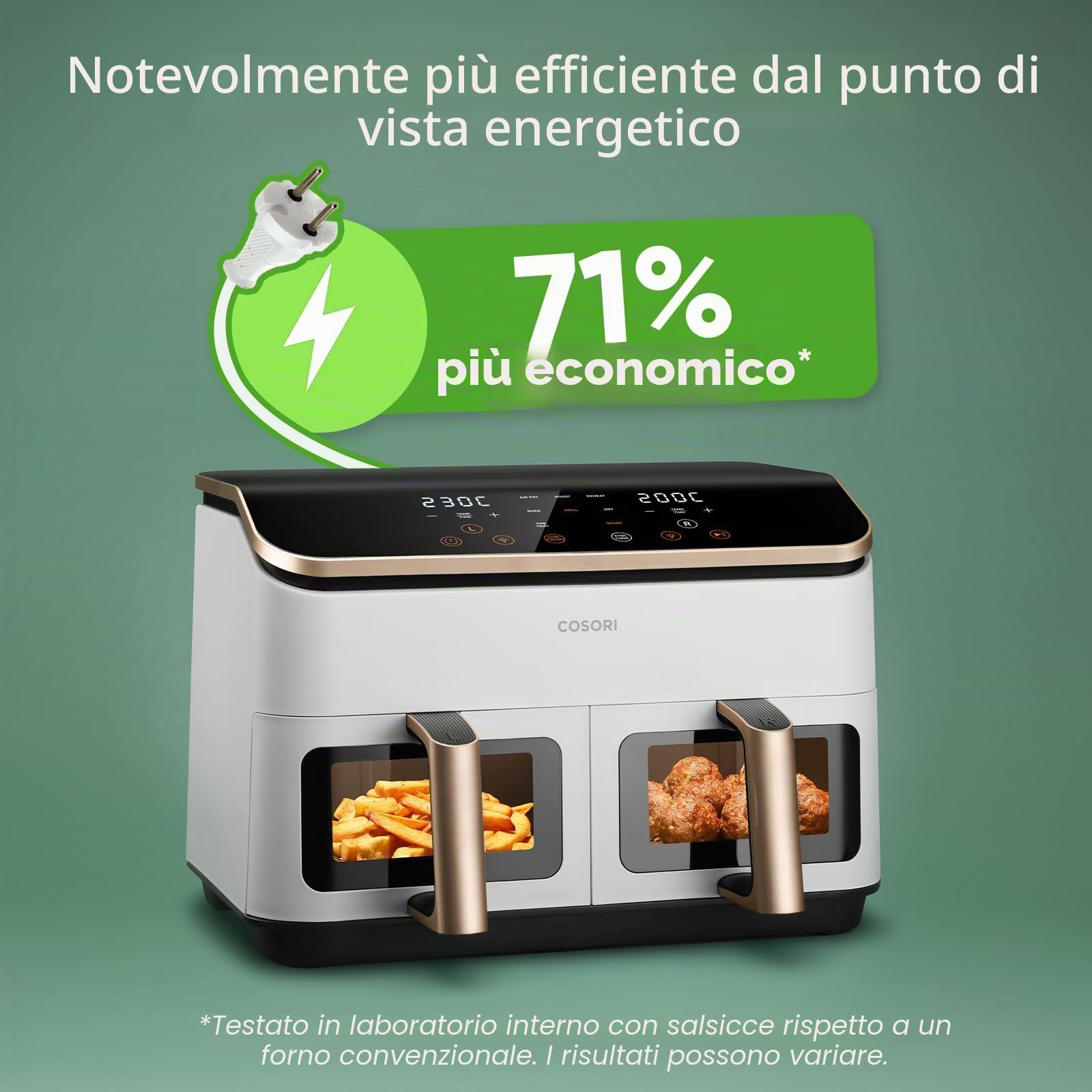 COSORI Airfryer, vincitore del test Stiftung Warentest, friggitrice ad aria calda 2 camere con finestra di visualizzazione, interno in metallo riduce il contatto in plastica