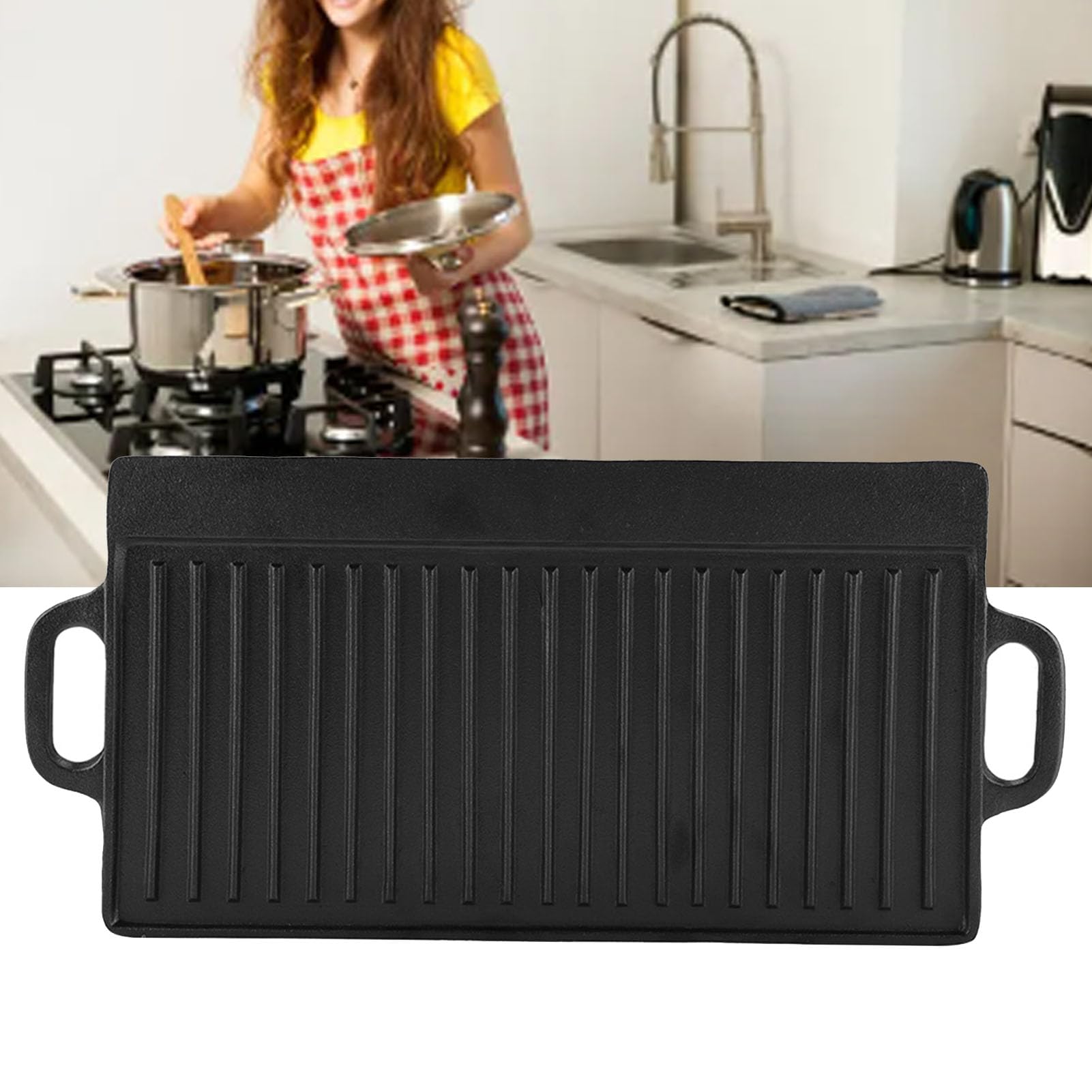 Cryfokt Dwustronna żeliwna Patelnia Grillowa, 12 X 10 Cali