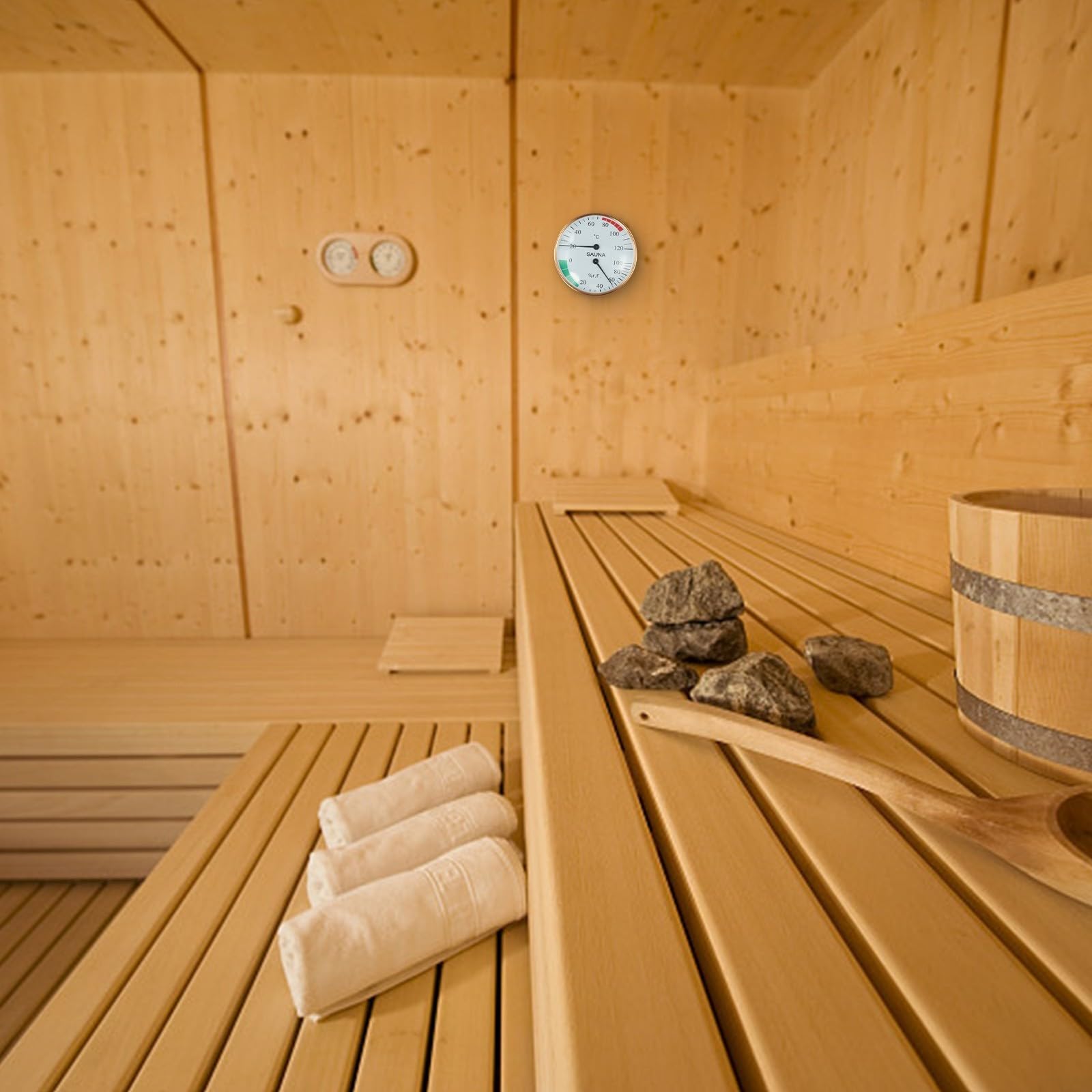 Termómetro e higrómetro de sauna diseño elegante con lecturas precisas de temperatura