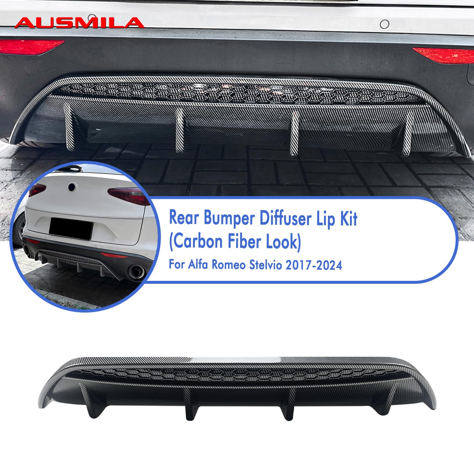 Kit Pare-chocs Arrière Stelvio 2017 Diffuseur Arrière Alfa Romeo Stelvio 2017-2024 - Kit Lèvre Pare-chocs Noir - Style Sport - ABS Qualité Diffuseur Sport