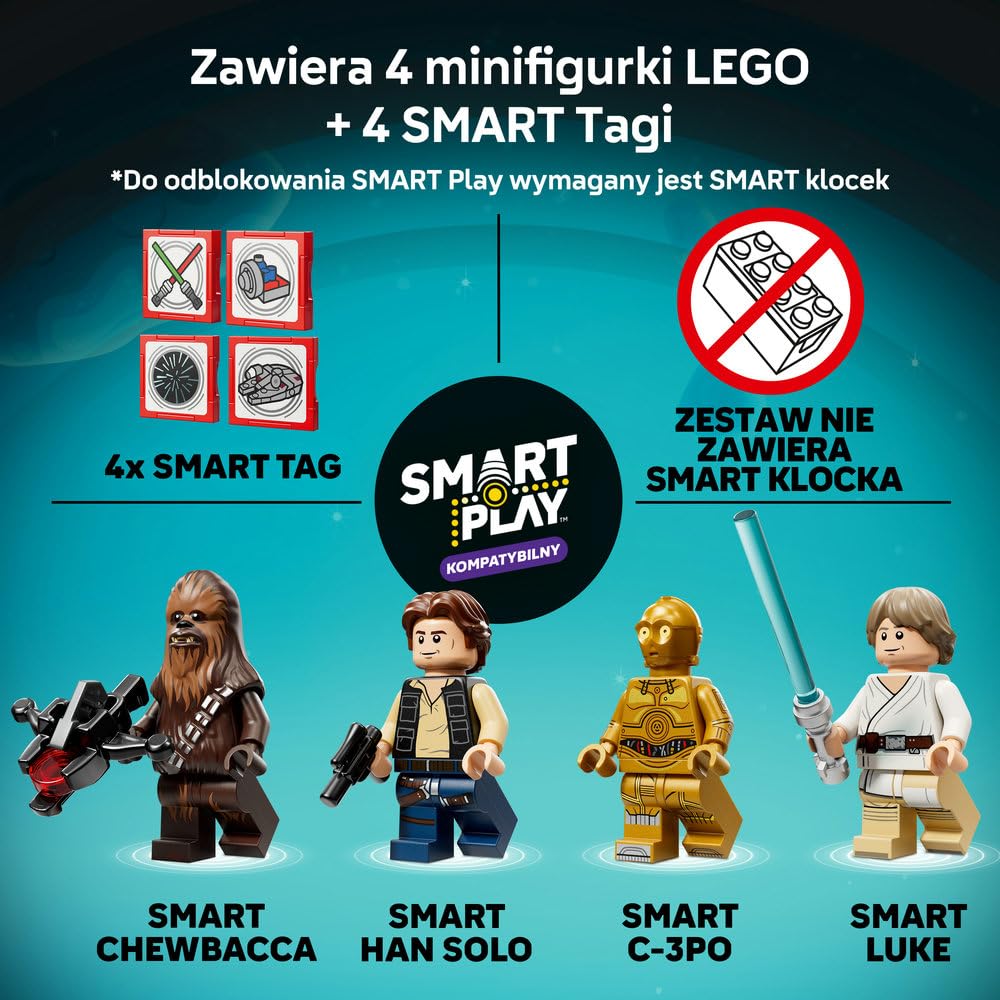 LEGO Star Wars 75426 SMART Play: Sokół Millennium, interaktywna zabawka dla dziecka, zestaw kompatybilny z 4 x SMART Tagami i czterema minifigurkami - pomysł na prezent dla dzieci od 9 lat i fanów