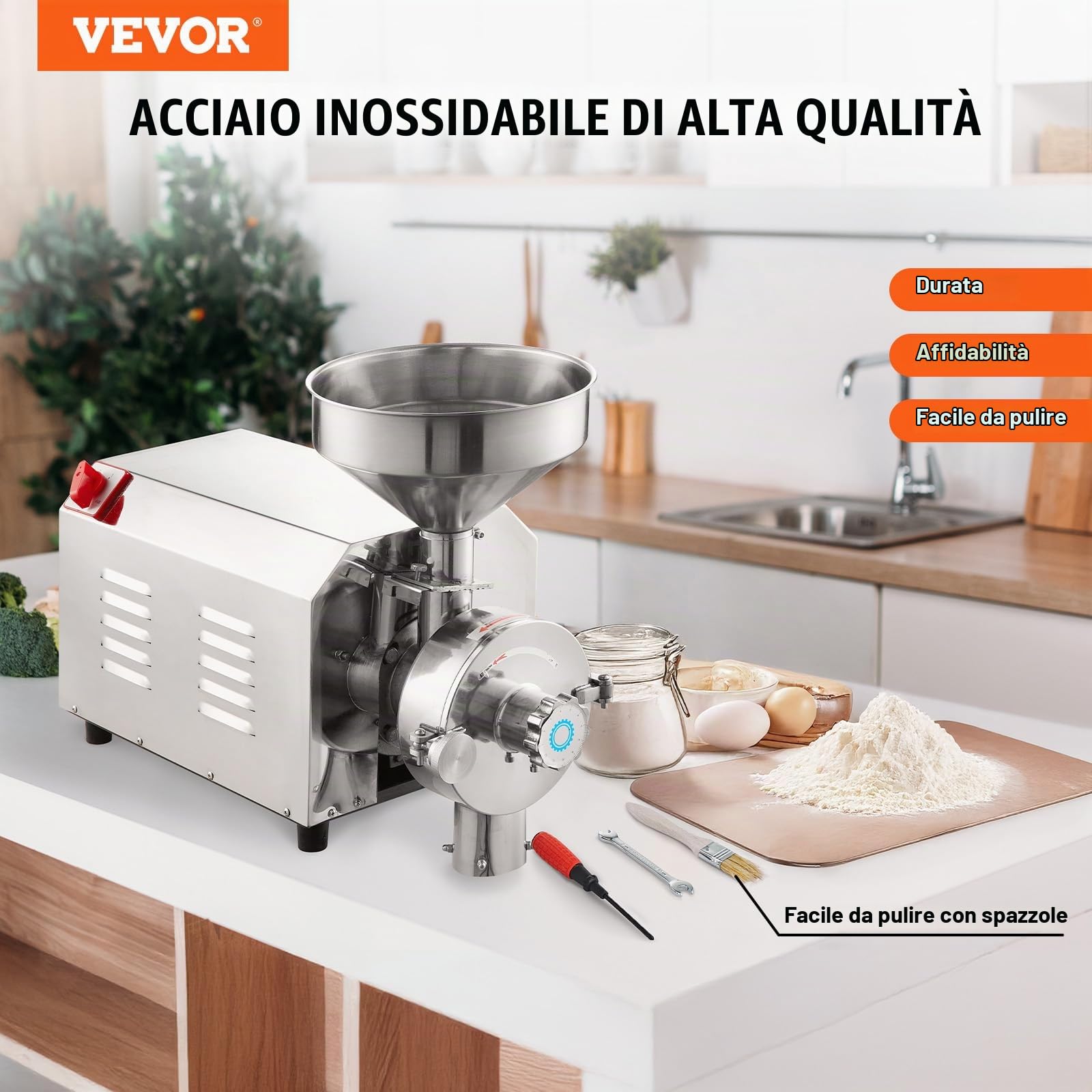 VEVOR Macinatore per Soia e Spezie 3000W Macinatore per Mais 100 KG/H Macinatore per Mais in Acciaio Inossidabile Macchina per Macinazione Industriale per Farina per Pepe Soia Arachidi Grani di Mais