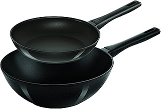 ZWILLING 2 Piece Non-Stick Frying Pan & Steel Wok Pan Set - PFOA Free, Chinese Wok with Round Bottom Wok - Traditional Chinese Japanese Woks - Black Steel Wok, Stay-Cool Handle