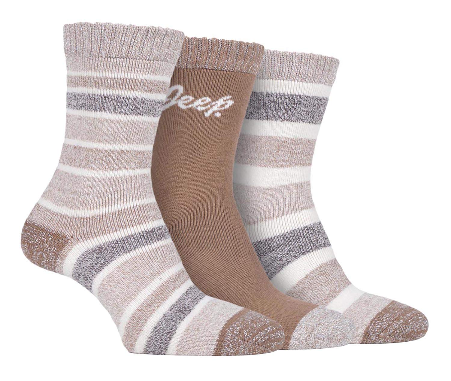 Jeep Women's Tan/Cream/Coffee - 3 Pairs Performance Polyester Heavy Duty Cushioned Hiking Boot Socks (4-8, )