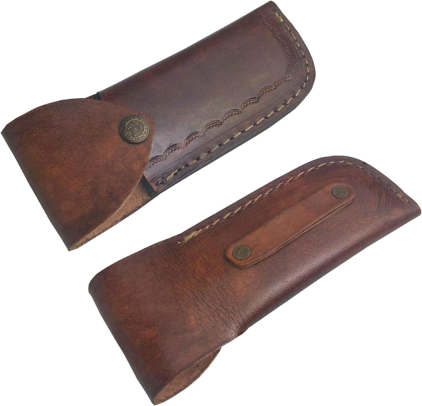 Handmade Damascus Steel Pocket Knife - Folding Knive - Damascus Blade and Handle with Brass Fitting Leather Sheath Included Hunting Outdoor Camping (Leaf Style Handle)