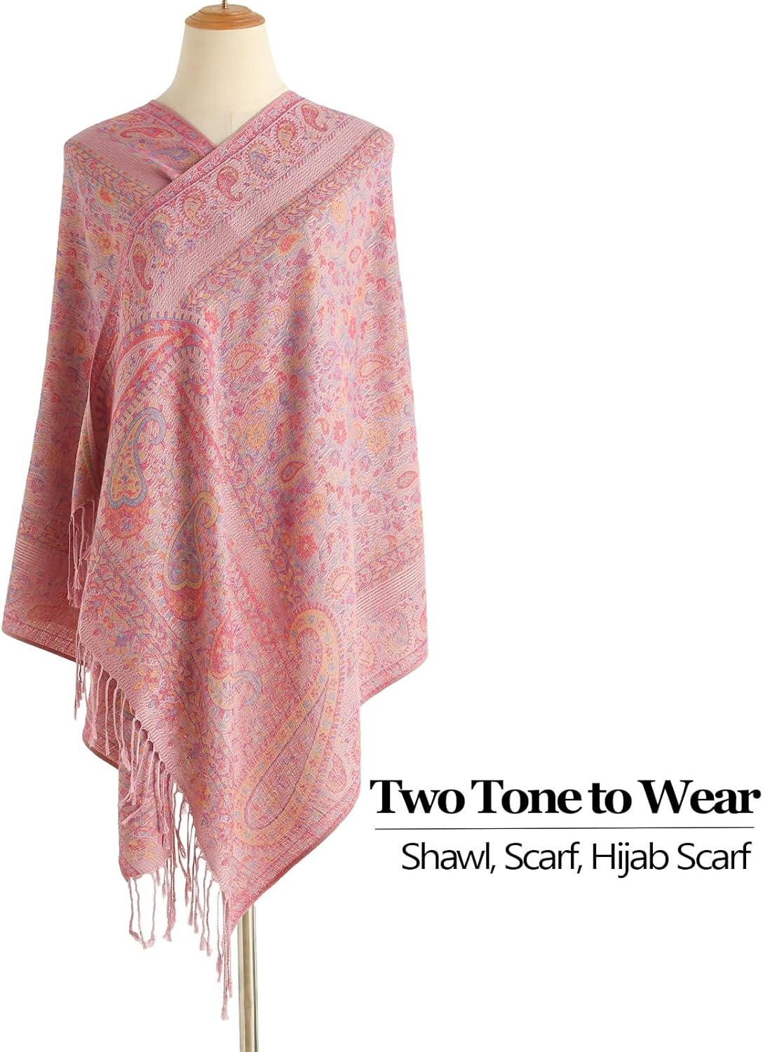 Paisley Pashmina Rave Shawl Scarf-Women's Reversible Ethnic Jacquard Pashmina Wraps for Travel - Image 3