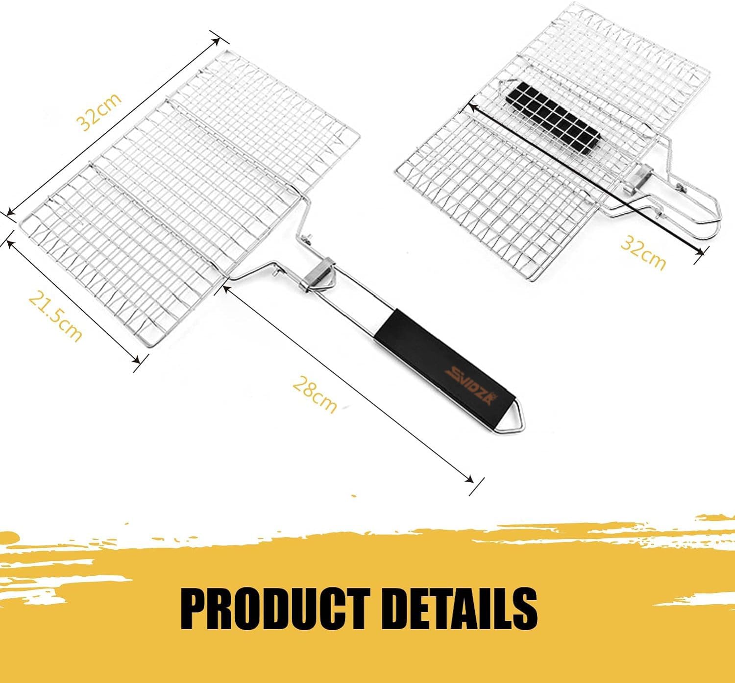 Panier De Cuisson Anti-adhésif En Acier Inoxydable 304 - Pour Grill, Poisson, Légumes, Steaks | Poignée Réglable En Bois, Pliable - 7