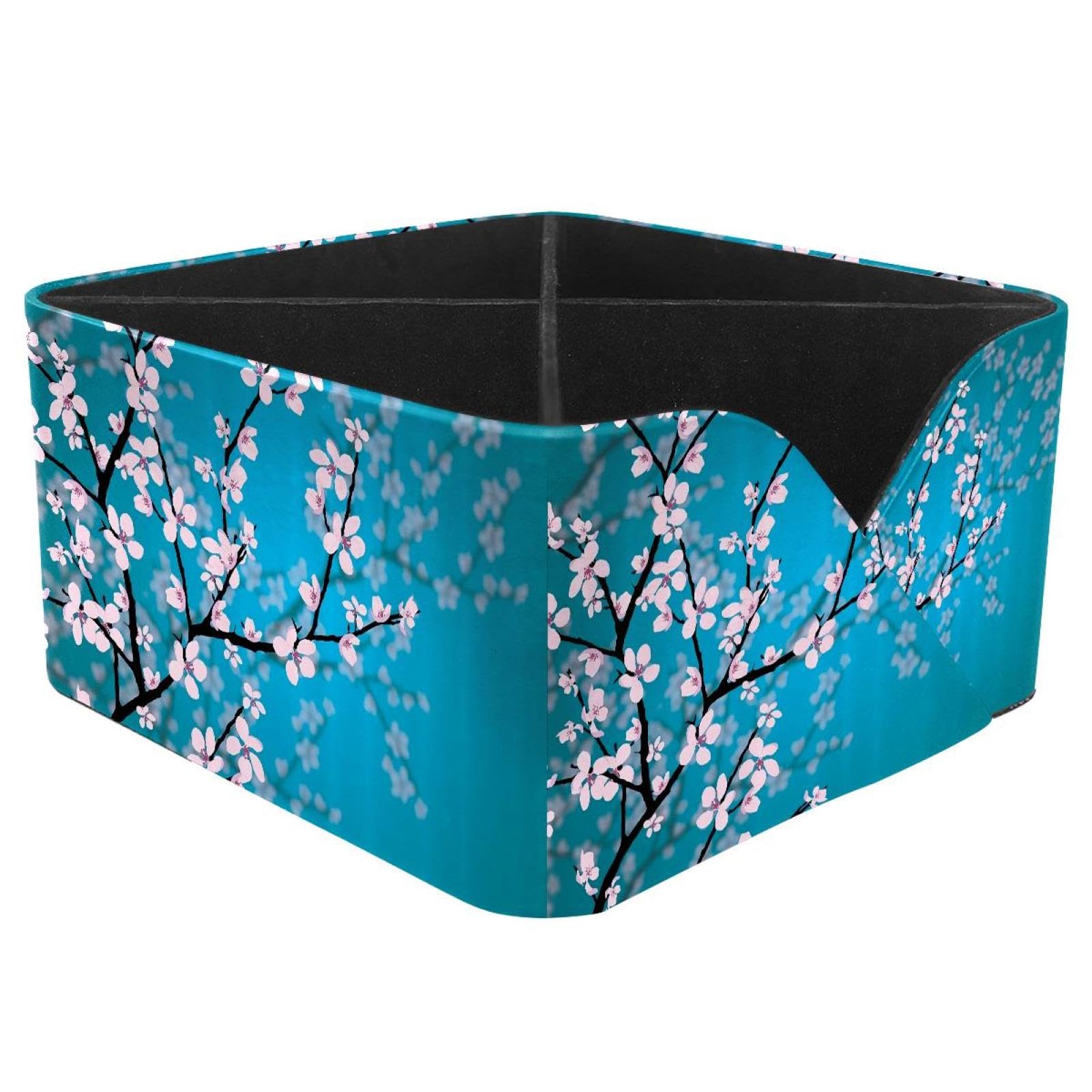 KengjuTesu Japanese Flowers Cherry Blossom Desktop Organizer Pen Holder, Rectangular Pencil Cup for Office, Study and Makeup Stations