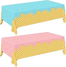 Gatherfun Ice Cream Party Supplies: 2-Pack Ice Cream Birthday Party Decorations,Disposable Plastic Tablecloth, Ideal Table Cover for Kids & Girls Birthday, Baby Shower & Themed Parties, 54 x 108 Inch