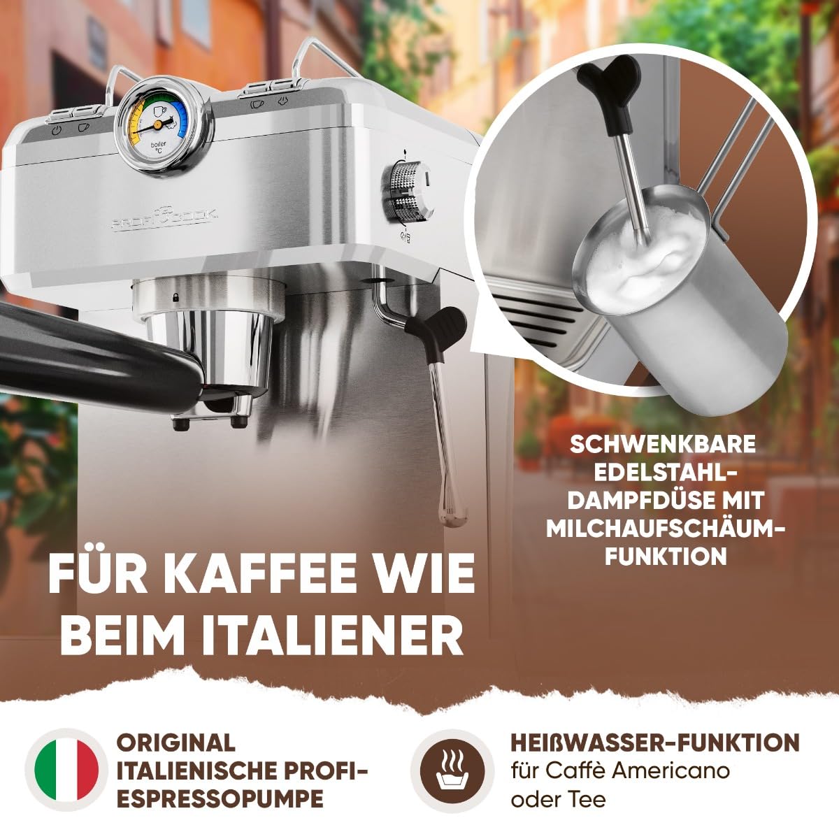 Cafetera espresso ProfiCook | cafetera espresso incl. portafiltro | bomba espresso italiana 20 bar | para café en polvo y cápsulas compatibles Nespresso | cafetera portafiltro | PC ES 1267