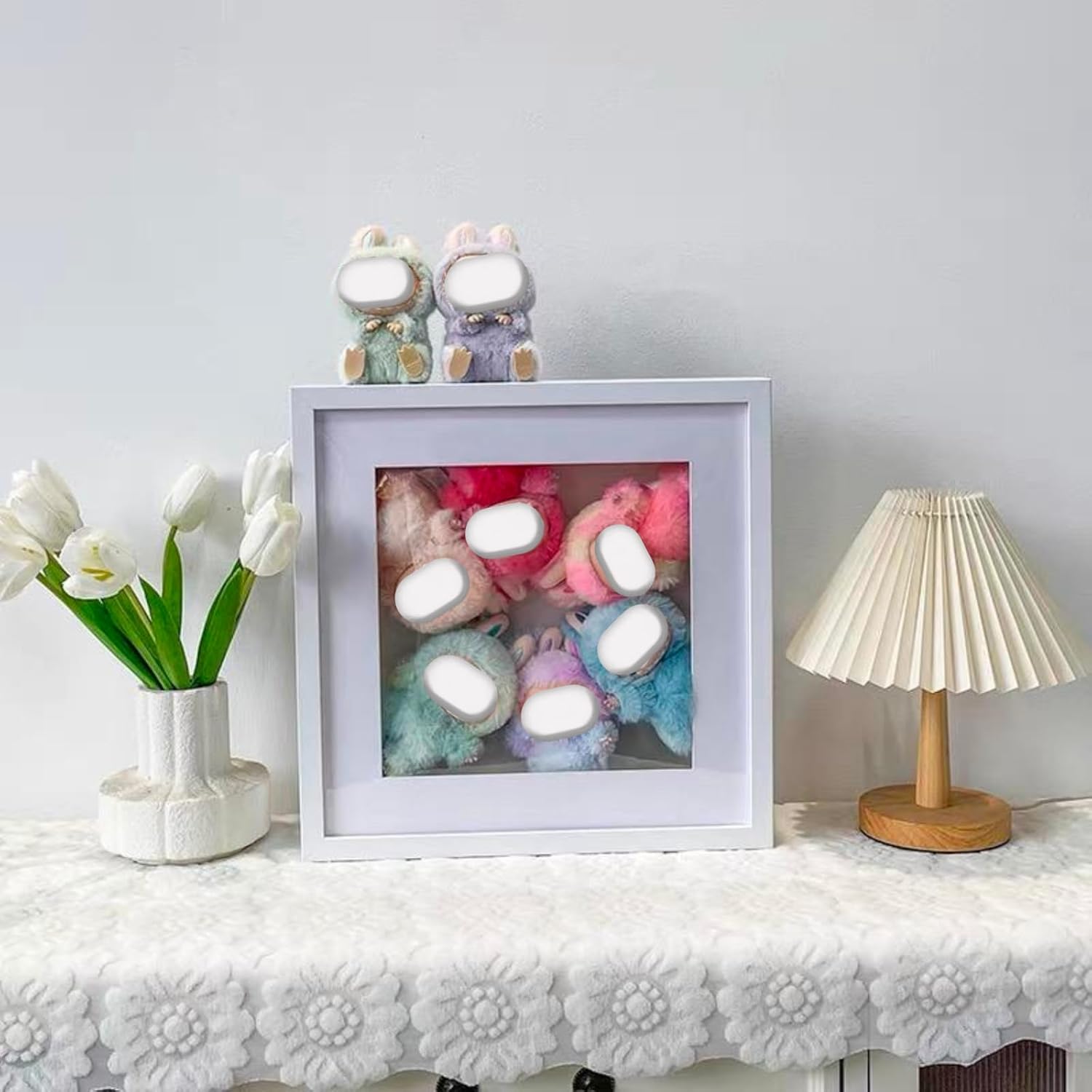 Designed for Labubu Shadow Frame, Labubu Display Case, Doll & Figure Storage Box, Wood Shadow Frame 12x12inch Doll & Figure Display（Not Including The Dolls）