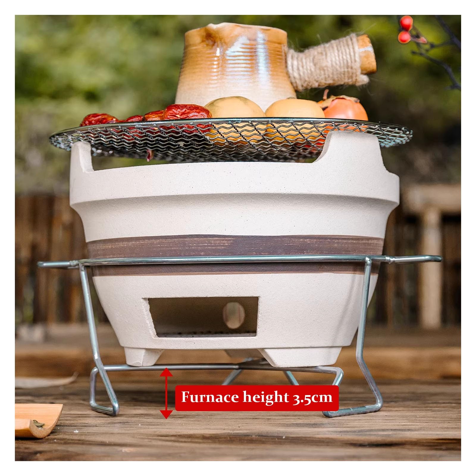Barbecue portatile giapponese a carbonella, design rotondo, griglia coreana per campeggio e picnic, tavolo da pranzo e giardino (17 x 11,5 cm)