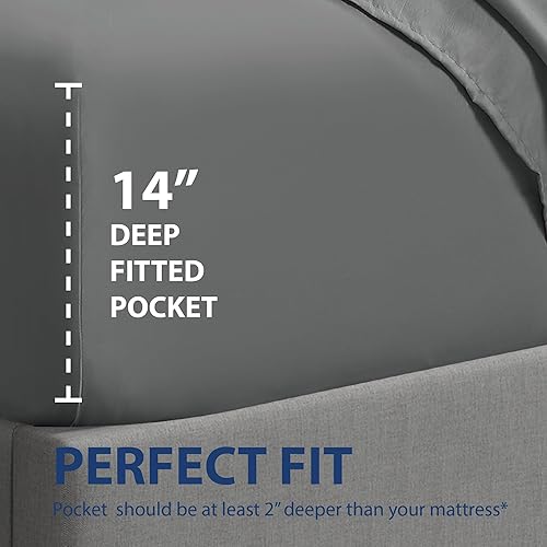 Miniatura 10 de Cathay Home Sábana bajera tamaño Queen  Doble cepillado ultra suave  Resistente a las arrugas y a la decoloración  Sábana bajera de bolsillo