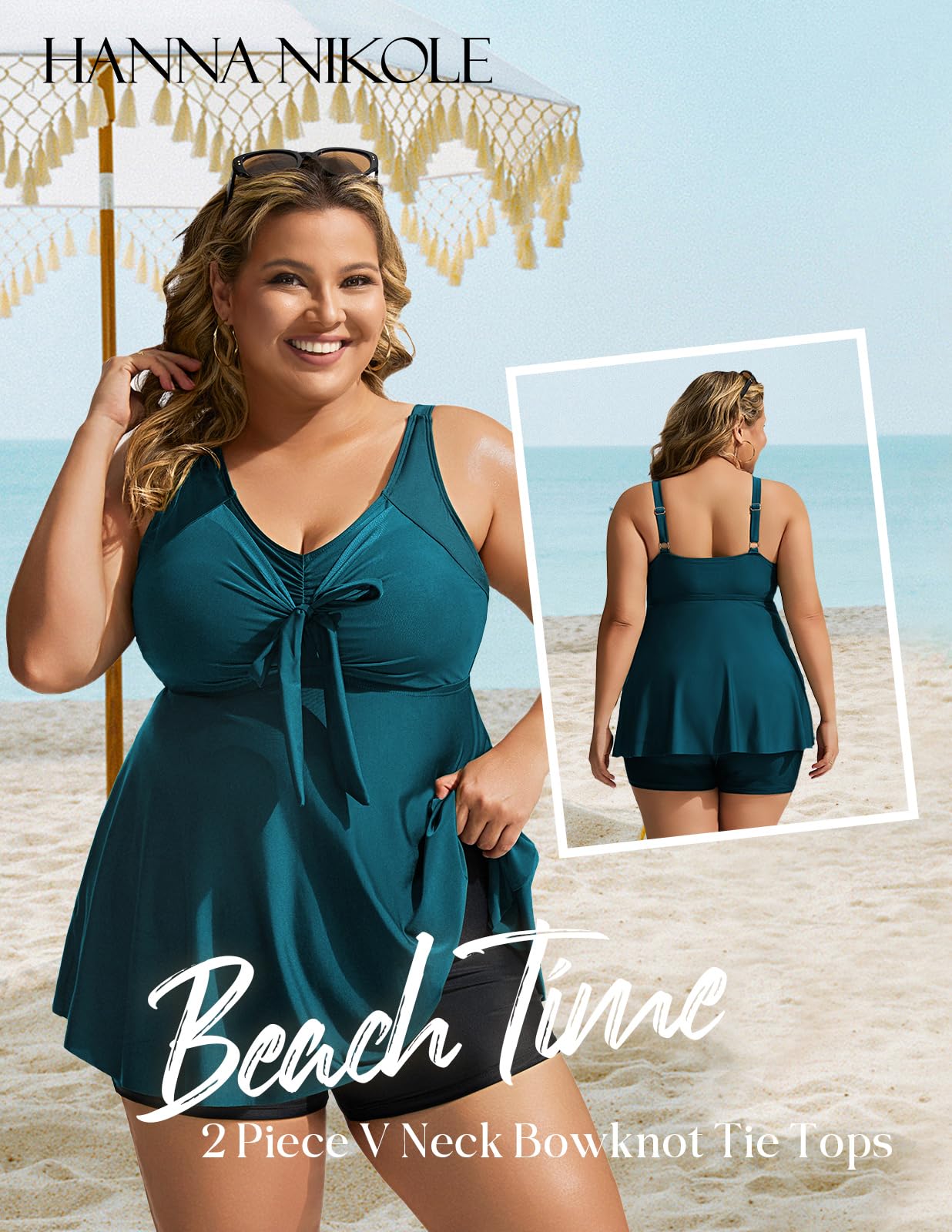 Hanna Nikole Haut de Bain Fluide à Volants pour Femmes Grande Taille avec Short pour garçon pour la Plage