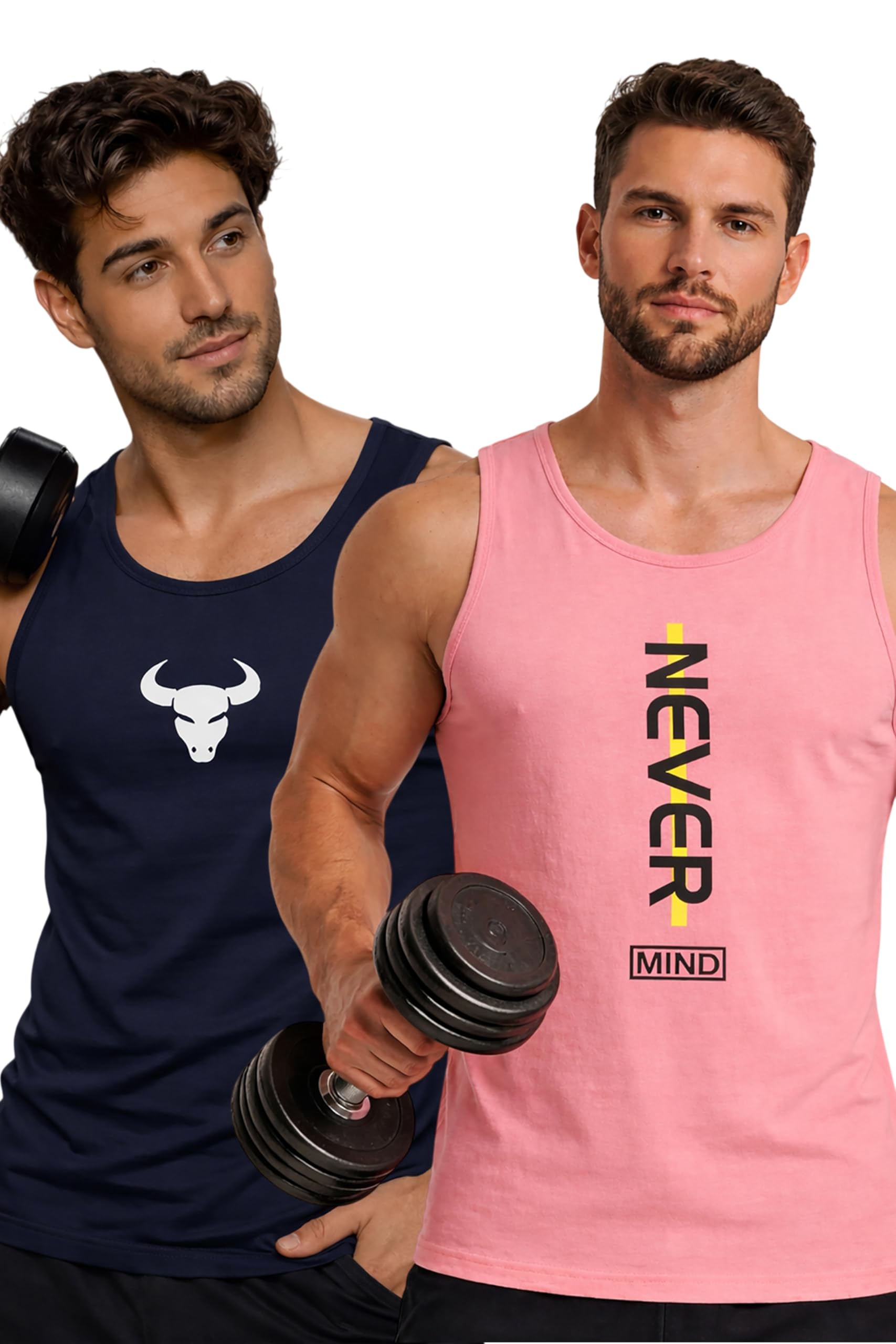 Polyester Letter Printed Vest for Men - Pack of 2 - Pink & Navy Blue | Round Neck | Sleeveless | Regular Fit | Summer & Gym Wear Tank Top for Men-image-35
