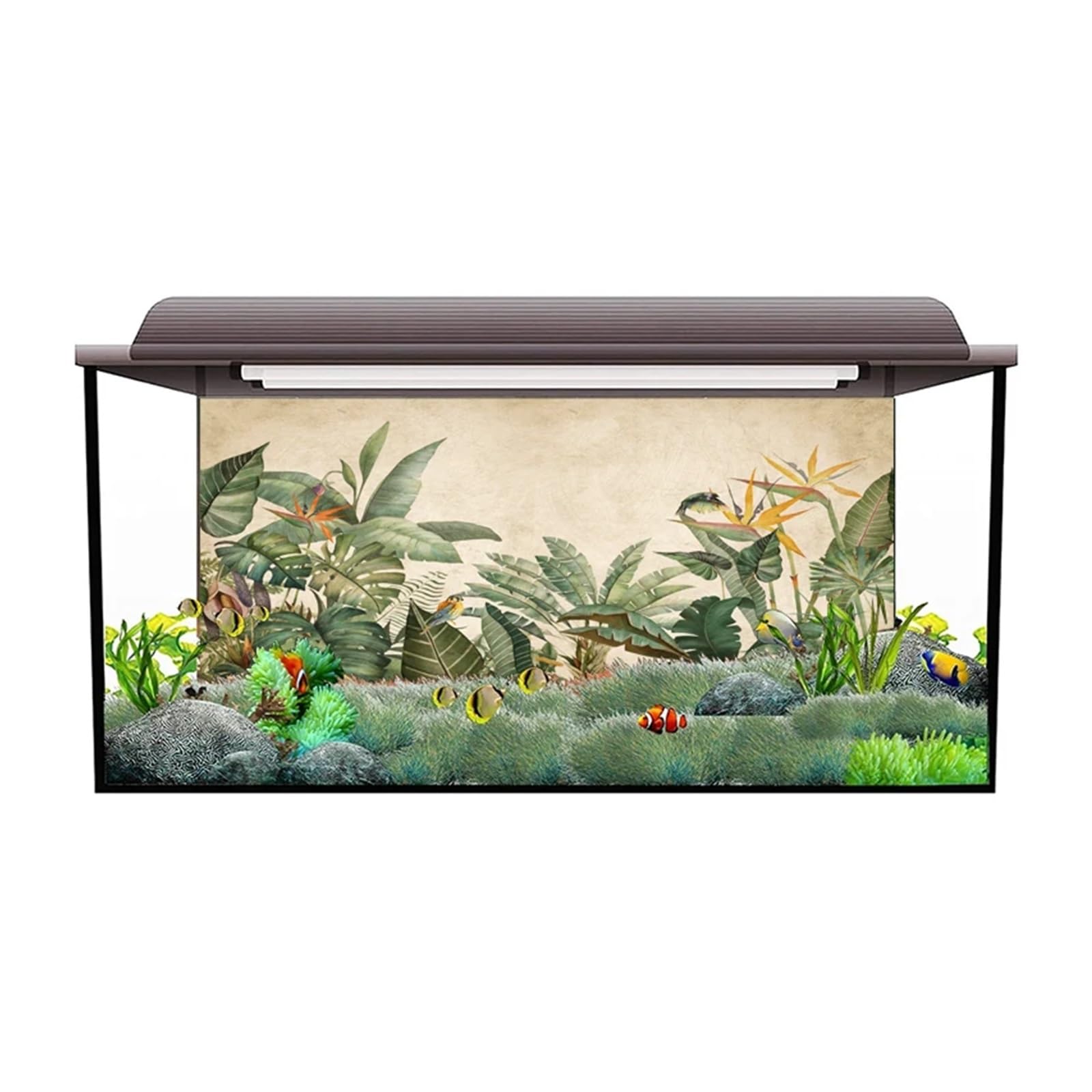 Fond D'aquarium Autocollant 3D for Aquarium, Motif Plantes, Papier Peint Autocollant for Aquarium(50x100cm)