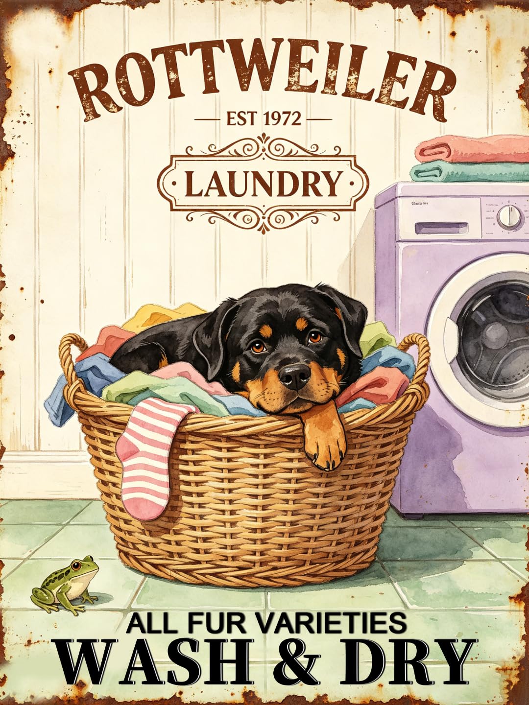 Vintage Rottweiler Dog Laundry Tin Sign 30x40cm