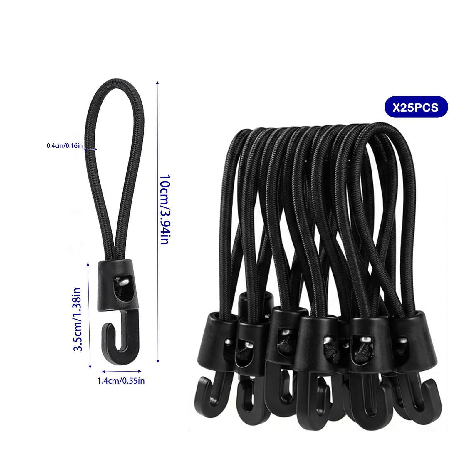 25 Elastici Con Gancio Di Fissaggio Da 10 Cm, Tenditori In Gomma Con Gancio Nero Per Teloni Da Campeggio, Bagagli, Tende, Rimorchi, Striscioni E Altro Ancora
