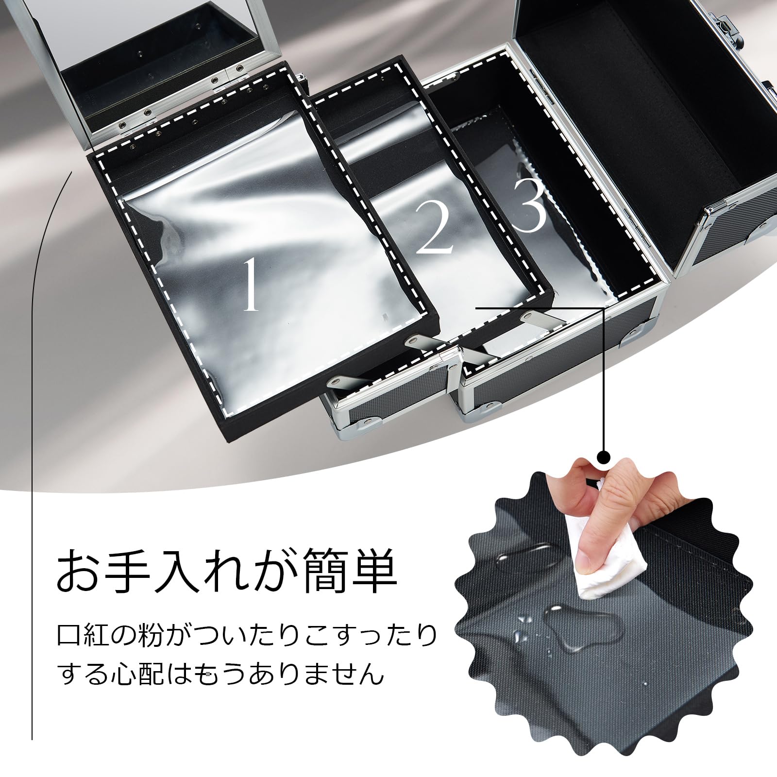 Amazon | Hapilife メイクボックス 鏡付き 2段トレイ コスメボックス