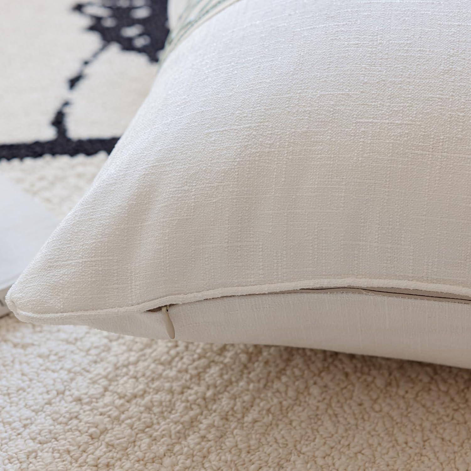Throw Pillow Covers with Insert Included, with Embroidered Detail, 18 x 18 inches, Decorative Throw Pillow for Sofa Couch Bed (White, 18" L x 18" W)
