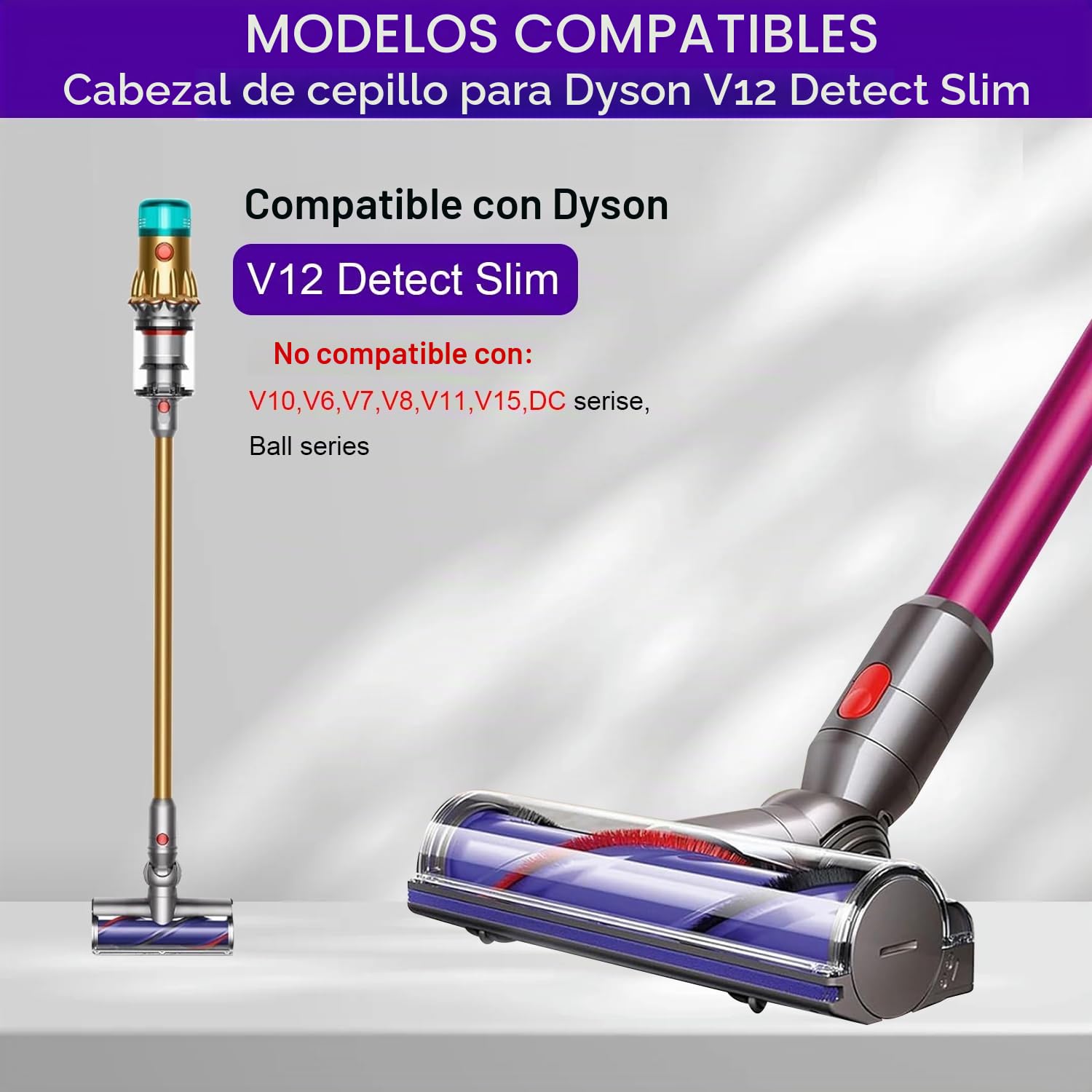 Cepillo para Dyson V12 Detect Slim, Recambios Cepillo de Cabezal Limpiador de Cabezal de turbina para Dyson V12 Slim Aspiradoras, Repuestos Brush para Moquetas y Suelos Duros