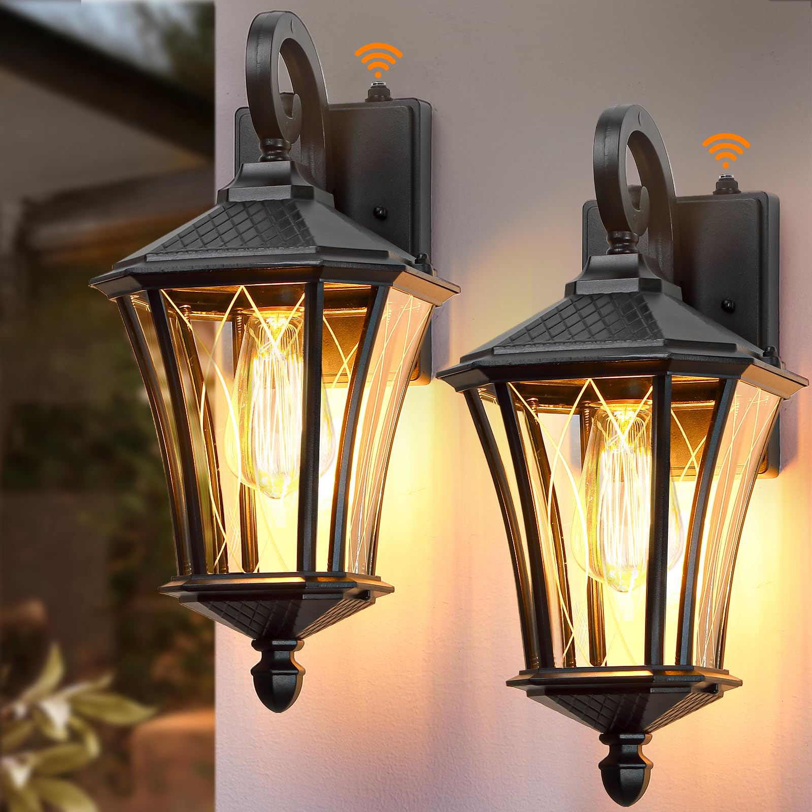 YSN 16" Dusk to Dawn Outdoor Light Fixture Wall Mount, Black, 2 Packs