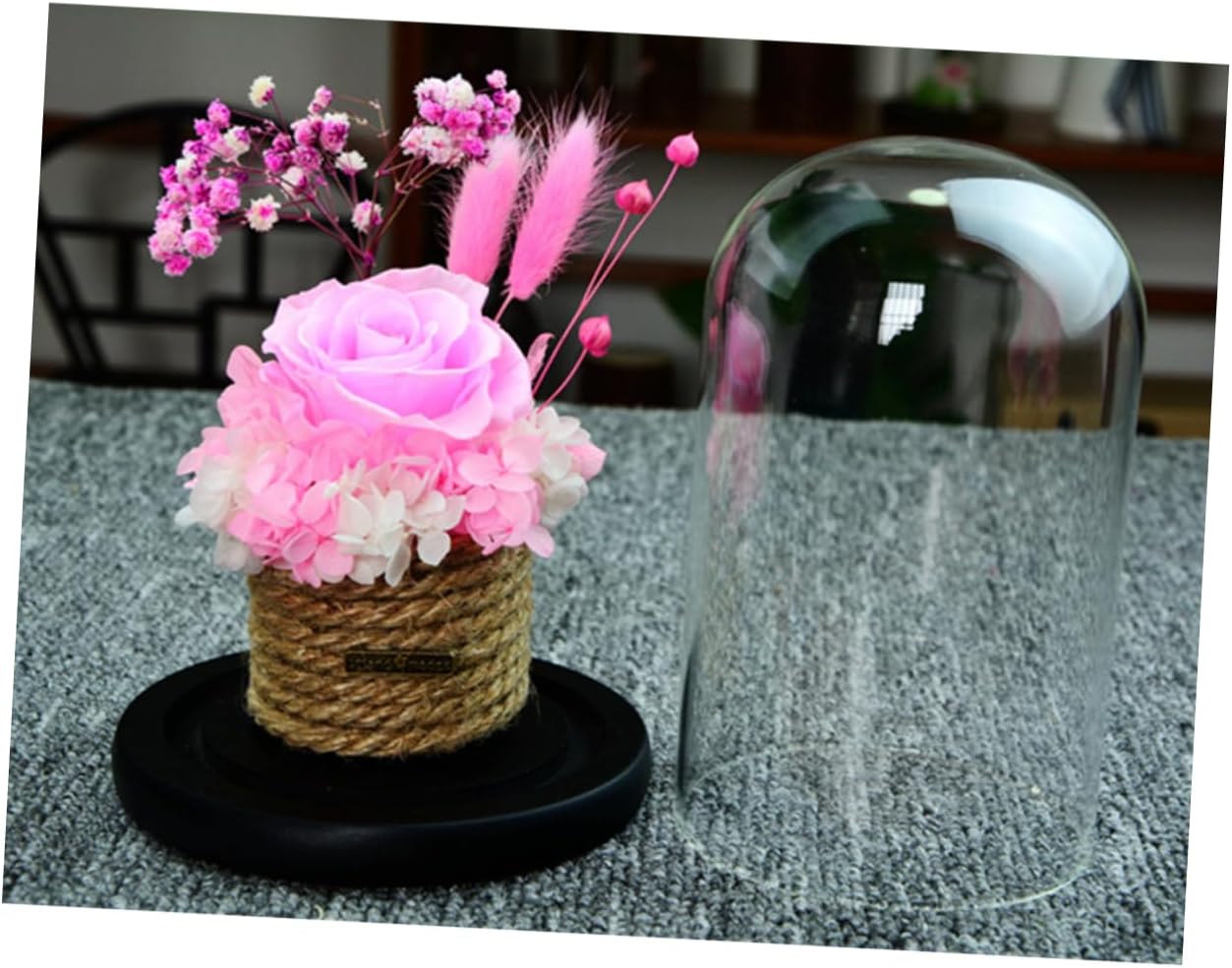 Amosfun Romantic Preserved Rose Glass Dome Creative Pink Floral Decoration for Valentine Day Weddings Anniversaries Mother Day and Special Occasions