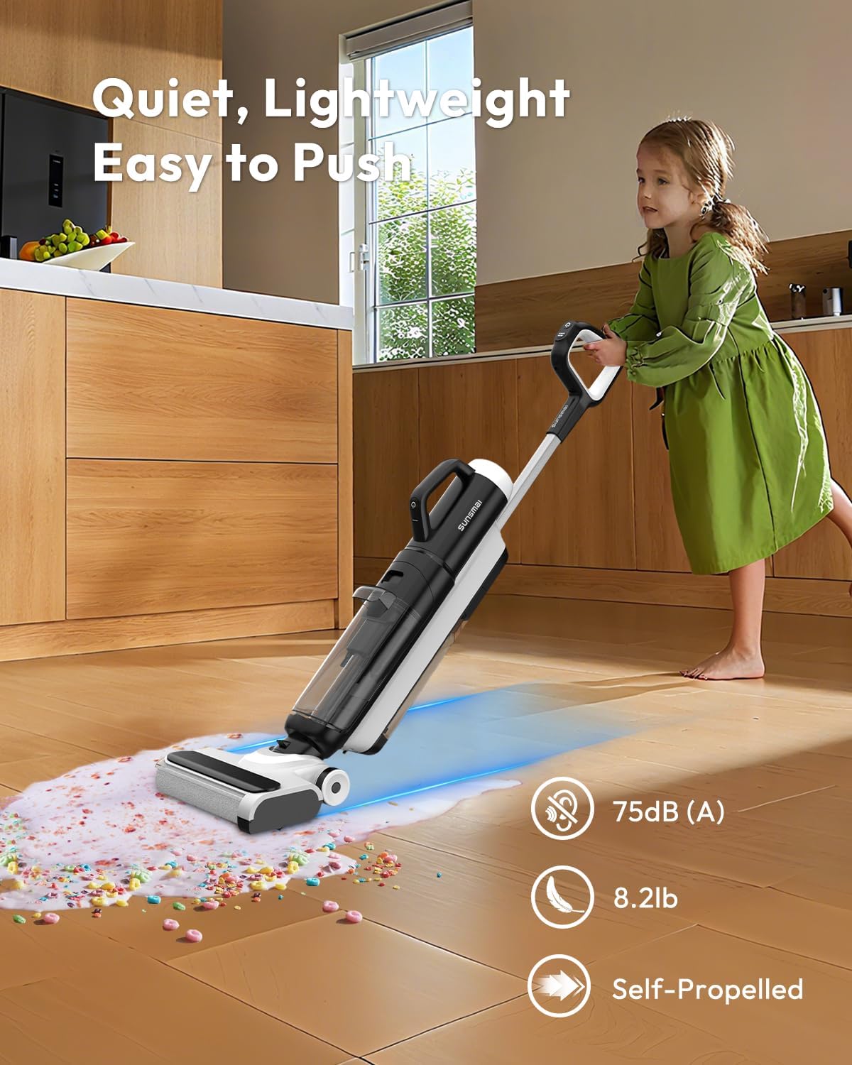 Girl and SUNSMAI 5-in-1 Vacuum Mop Cleaner