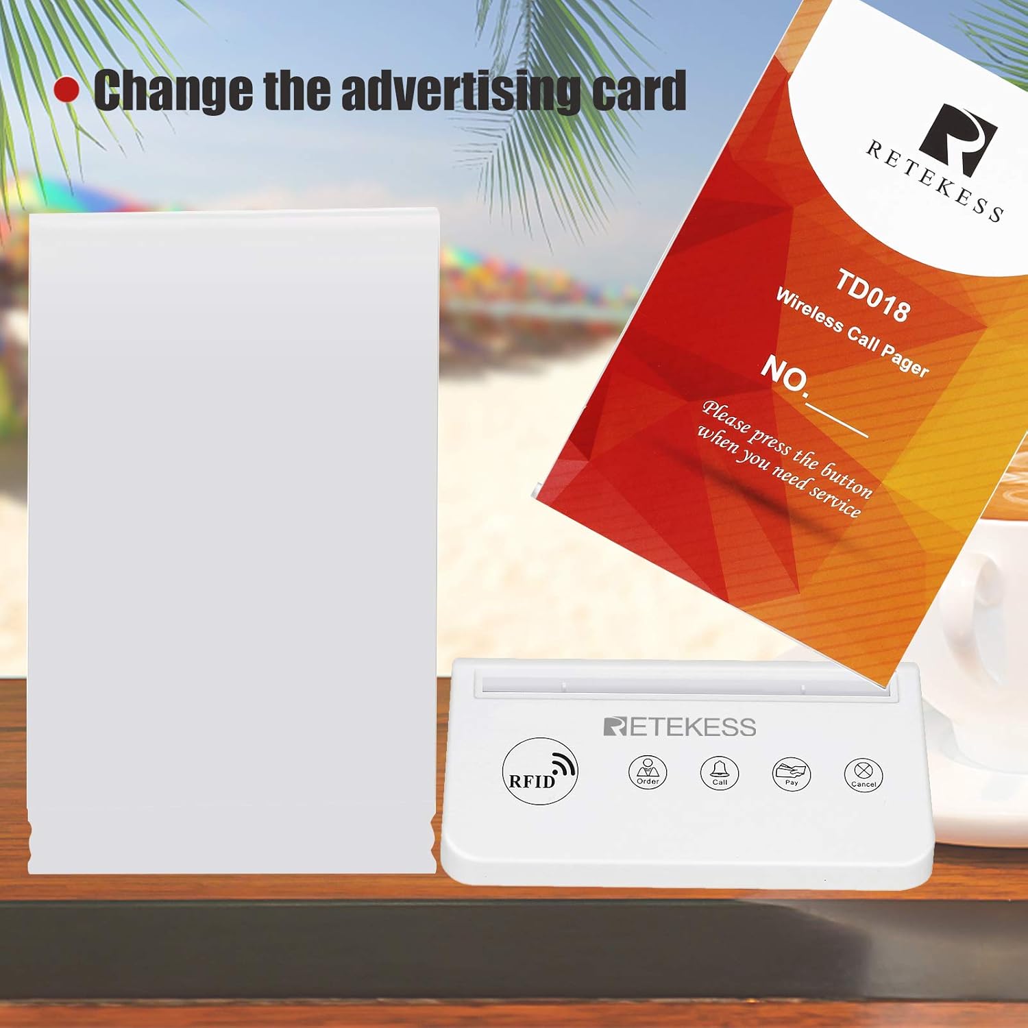 Retekess TD018 with the advertising card being changed