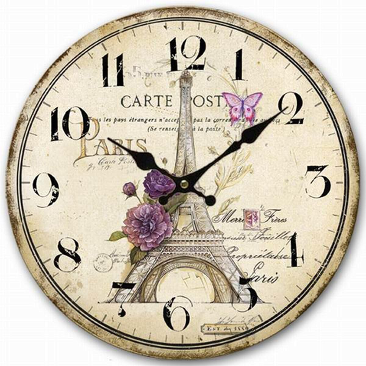 Large Silent Waterproof Wall Clock with Thermometer and Hygrometer for Indoor or Outdoor, Non-Ticking, 18 inch (12 inch, Eiffel Tower-New)