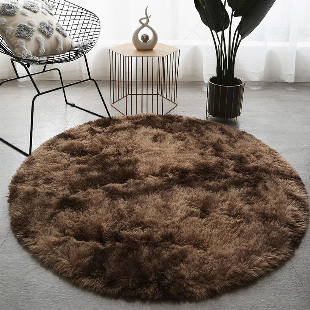 Tapis à poils épais marron moelleux de forme ronde pour le salon et la chambre