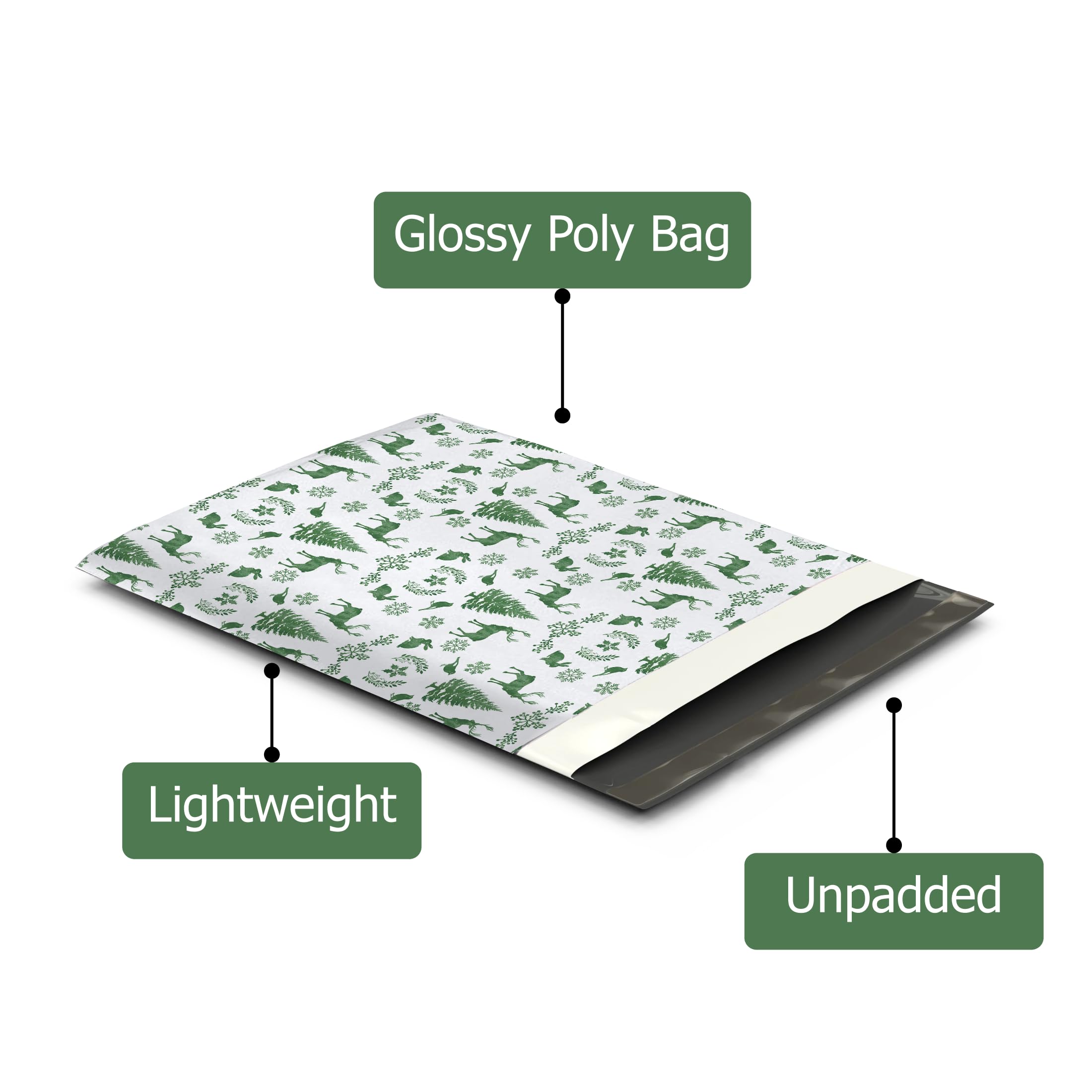 19x24 (25) Inverno Cervo Scena di Natale Designer Poly Mailers Impermeabile Autosigillante Resistente agli strappi Polymailers Buste di spedizione Premium Stampato Borse per piccole imprese