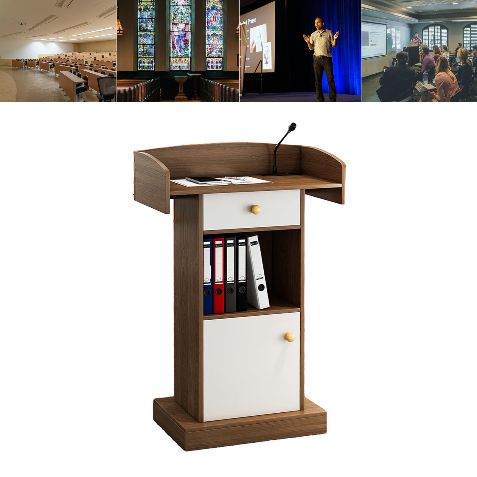 Leggio professionale con armadietto e cassetto, ideale per insegnanti, presentatori, rappresentanti e cappellani, robusto supporto per pulpito per presentazioni efficaci