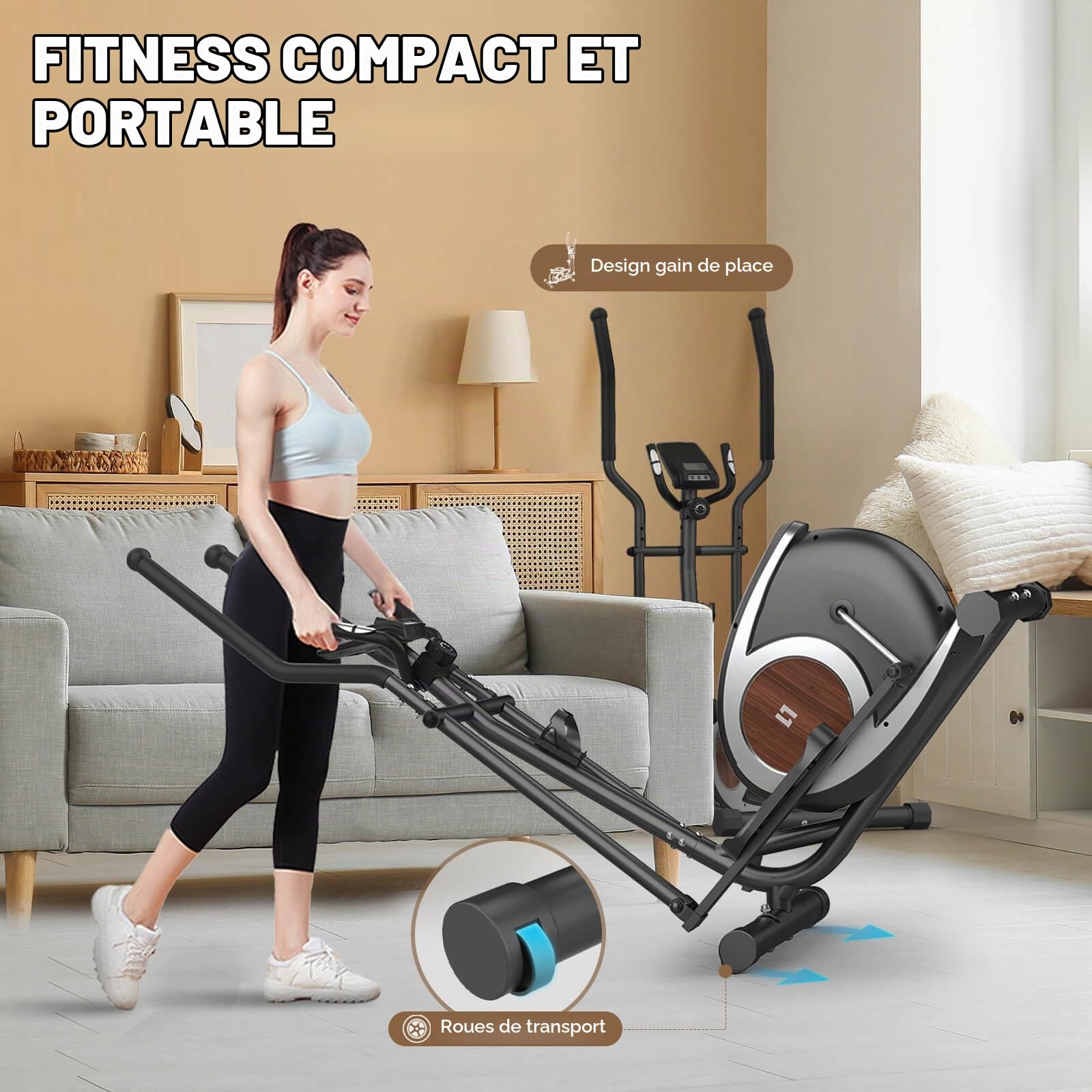 Vélo Elliptique, Machine Elliptiques Magnétique avec Application Bluetooth Smart, 16 Niveaux De Résistance, Écran LCD, Porte-gobelet, Appareil Elliptique d'exercice pour La Maison