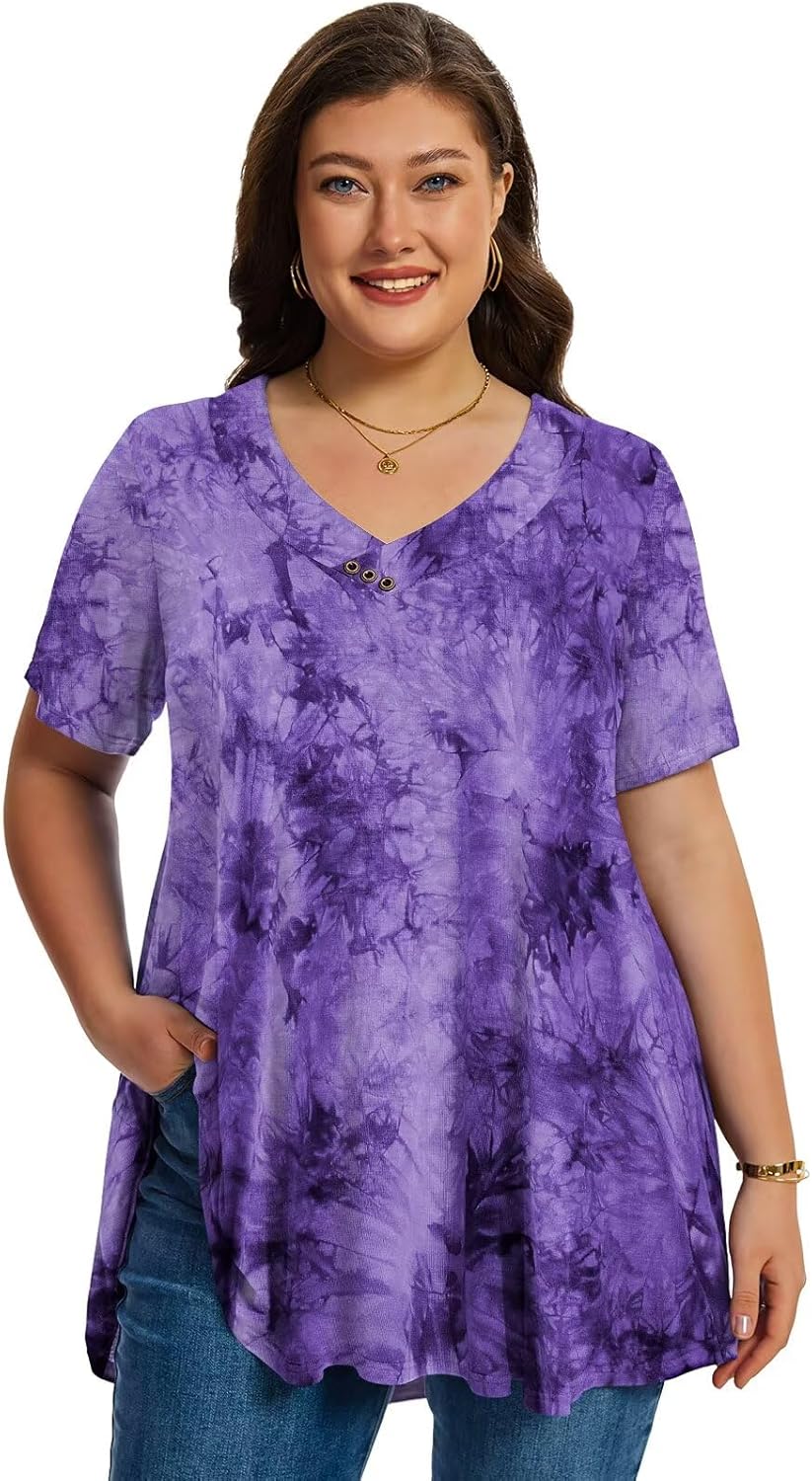 LARACE Plus Size Tops for Womens T Shirts Button Down Summer Clothes Short Sleeve Tunics Casual V Neck Blouses - Image 2