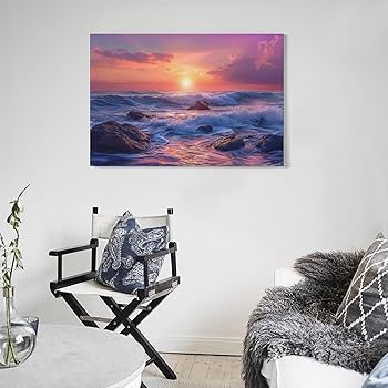 Amazon.co.jp: 絵画 夕日の波インテリア 絵画 美しい海の景色