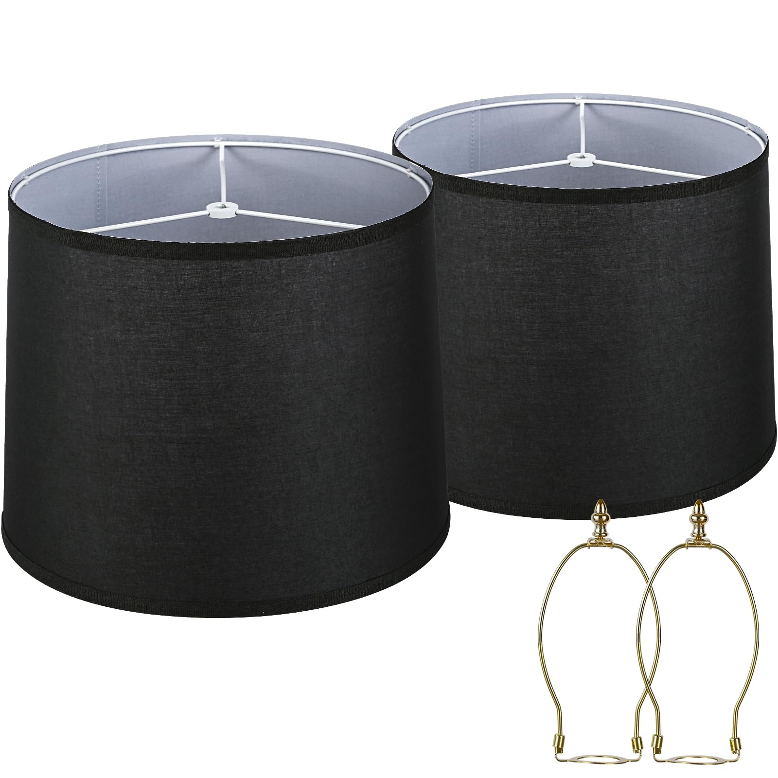 Set Of 2 Natural Linen Drum Lamp Shades - 11" Top X 11" Bottom X 8.9" H, No Harp Needed, Easy Assembly