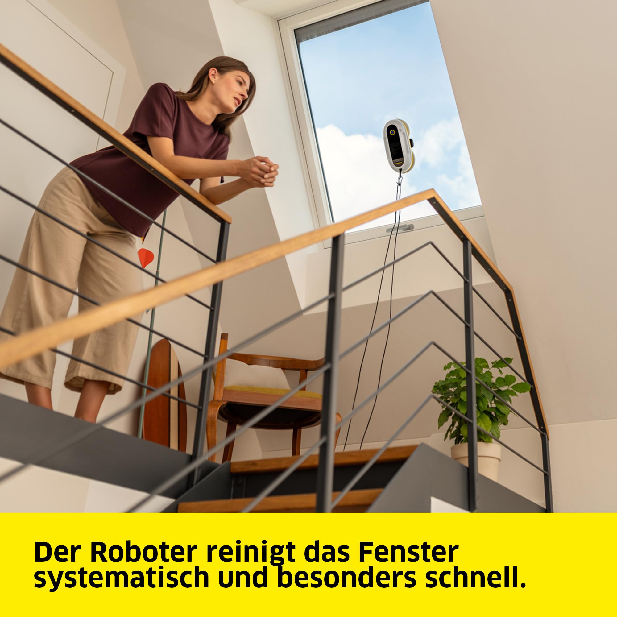 KÄRCHER Fensterputzroboter RCW 2 Extra+, automatische Fensterreinigung, mit Sicherungsseil und Notversorgungs-Akku, 3 min/m², Tank: 70 ml, 5 Reinigungsmodi, Kabel: 5 m, 6 Paar Wischbezüge
